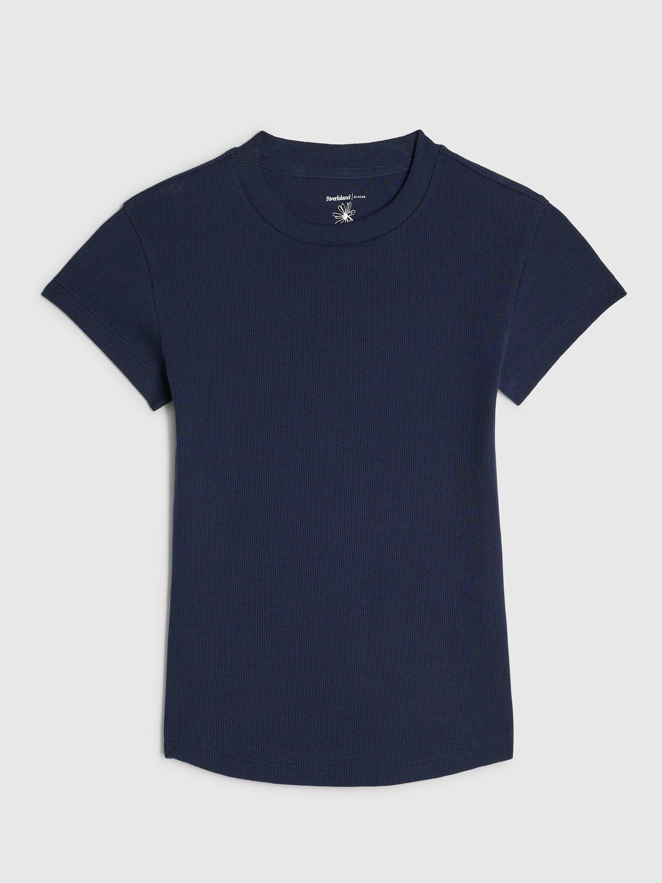 Image 4 of 5 of River Island Fitted Ribbed T-Shirt - Navy