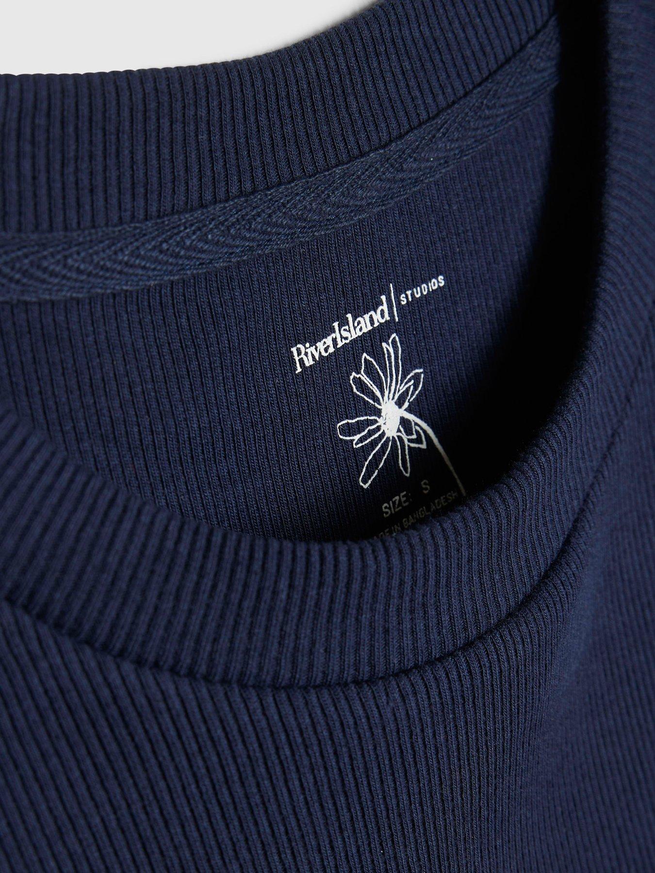Image 5 of 5 of River Island Fitted Ribbed T-Shirt - Navy