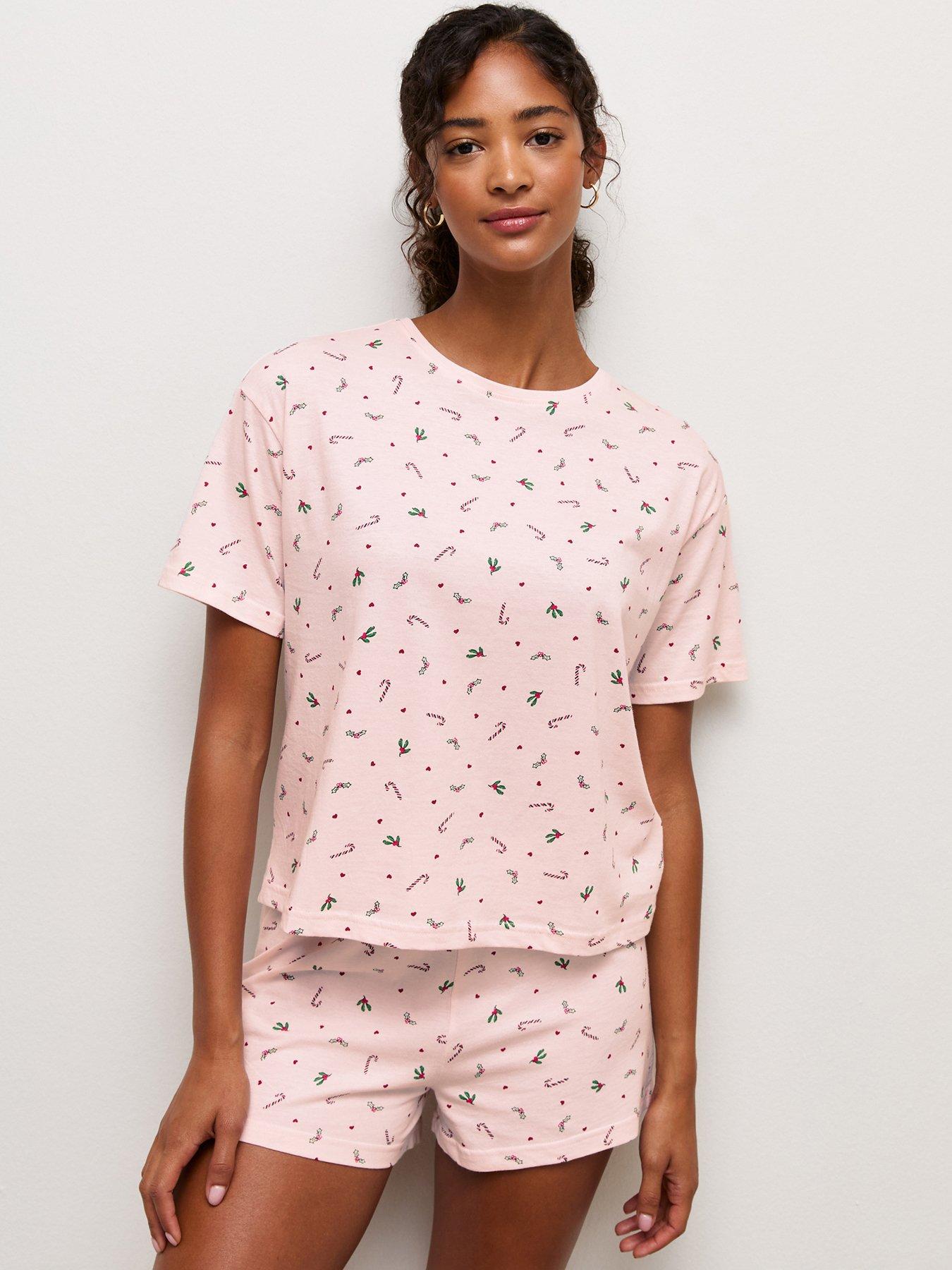 Image 1 of 5 of New Look Womens Christmas Print Cotton Pyjama Shorts Set - Pink