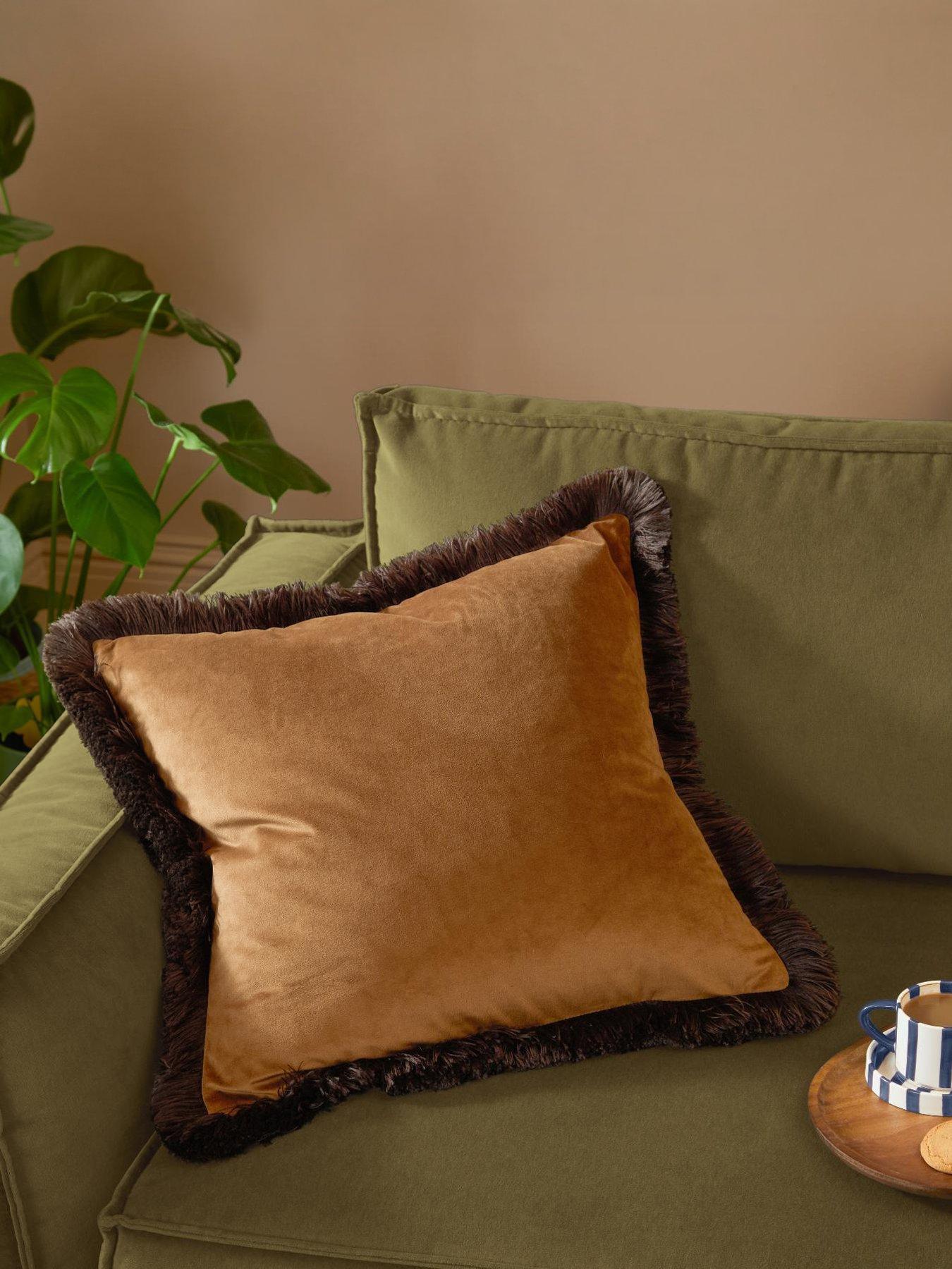 Halo Fringed Olive And Ginger Velvet Cushion 50 X 50Cm Furn - Image 5