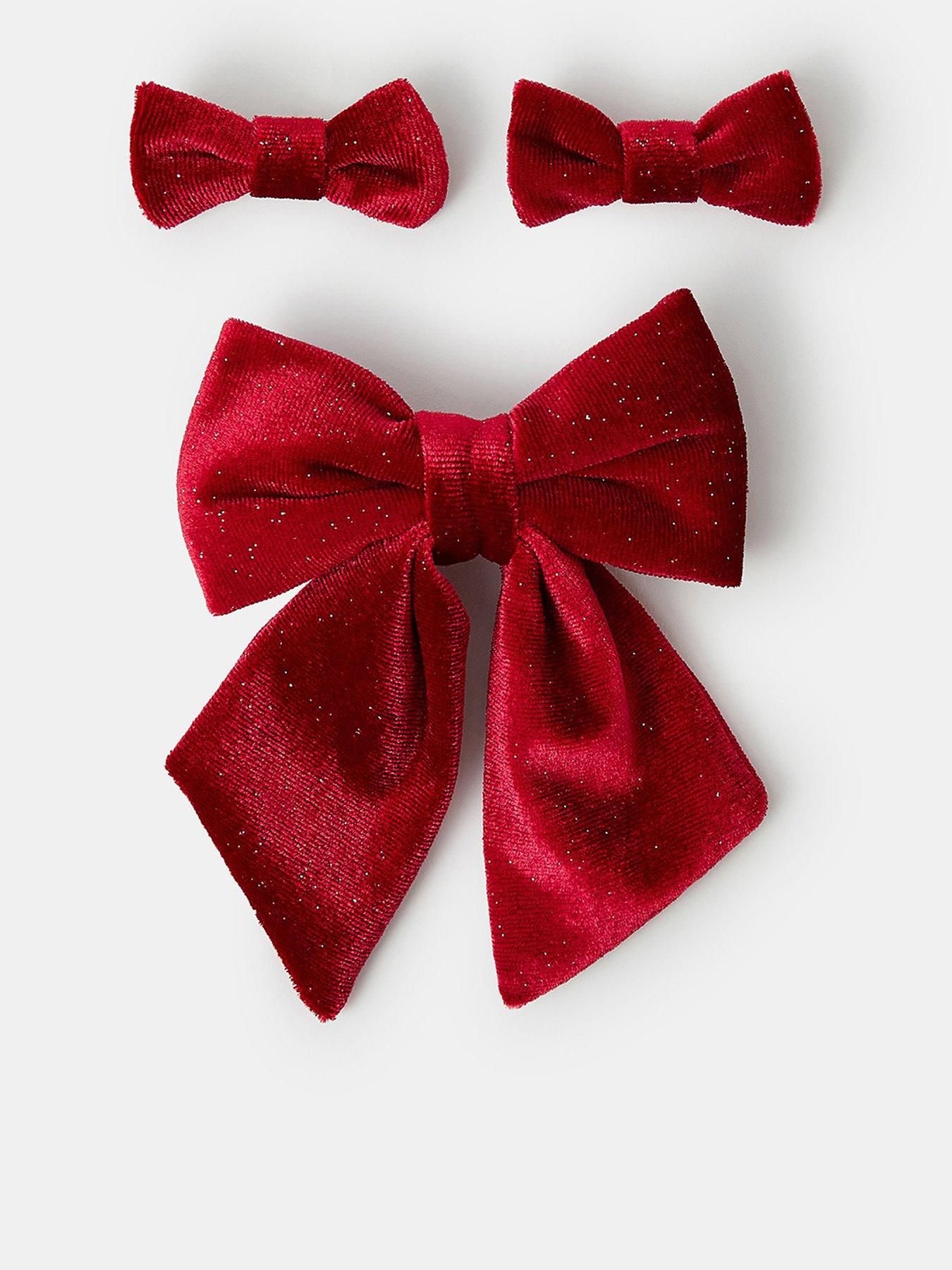 Image 1 of 4 of Accessorize Girls Velvet Sparkle Bow Hair Clip Bundle - Red