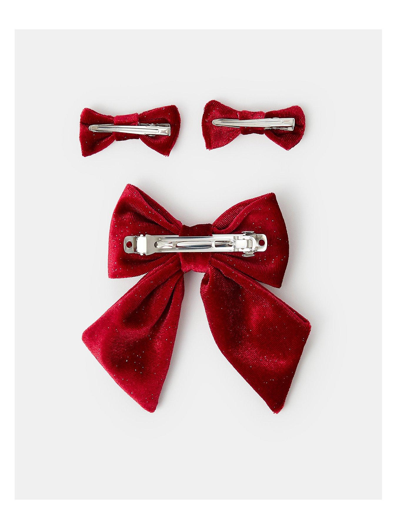 Image 2 of 4 of Accessorize Girls Velvet Sparkle Bow Hair Clip Bundle - Red