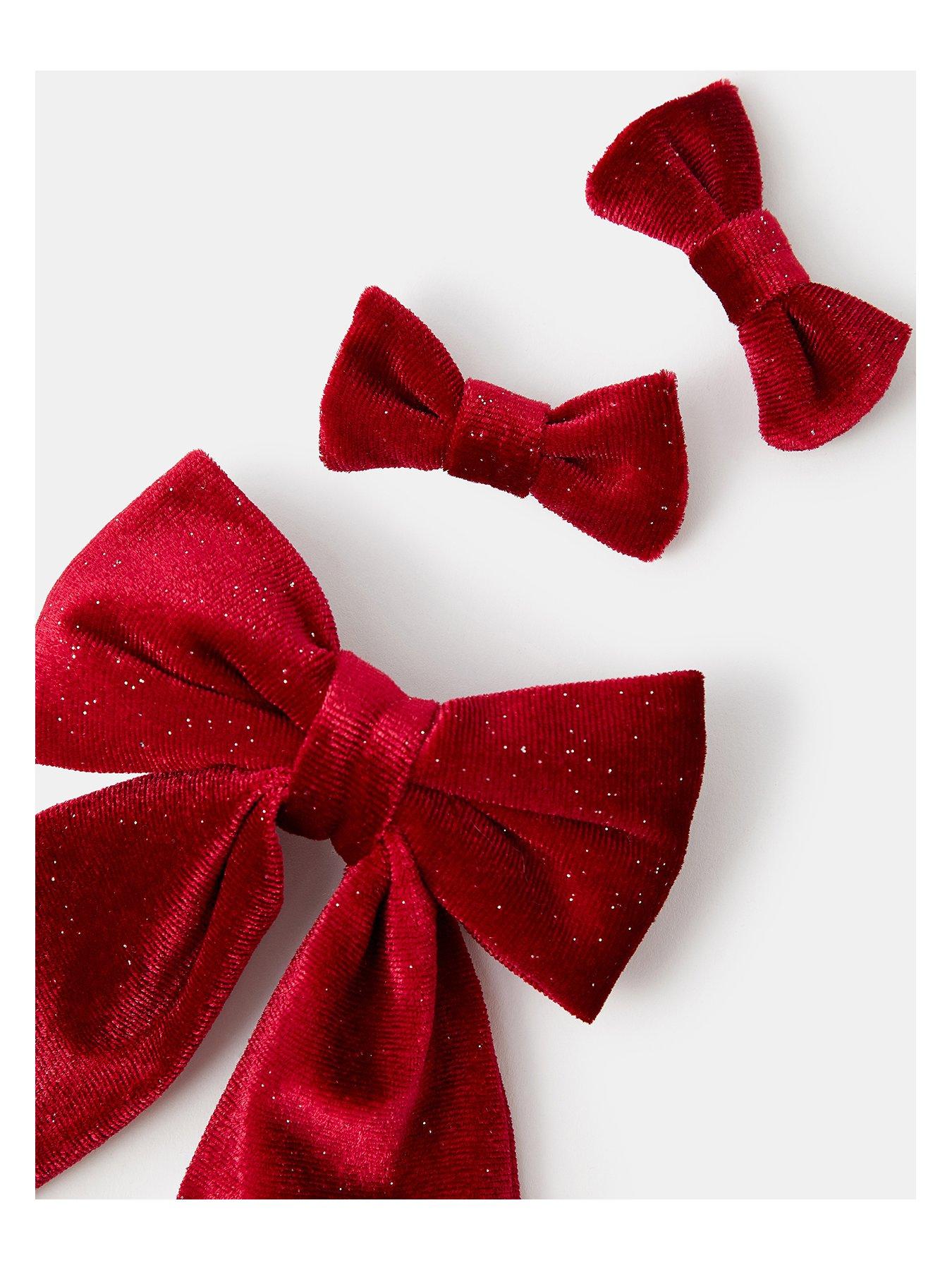 Image 3 of 4 of Accessorize Girls Velvet Sparkle Bow Hair Clip Bundle - Red