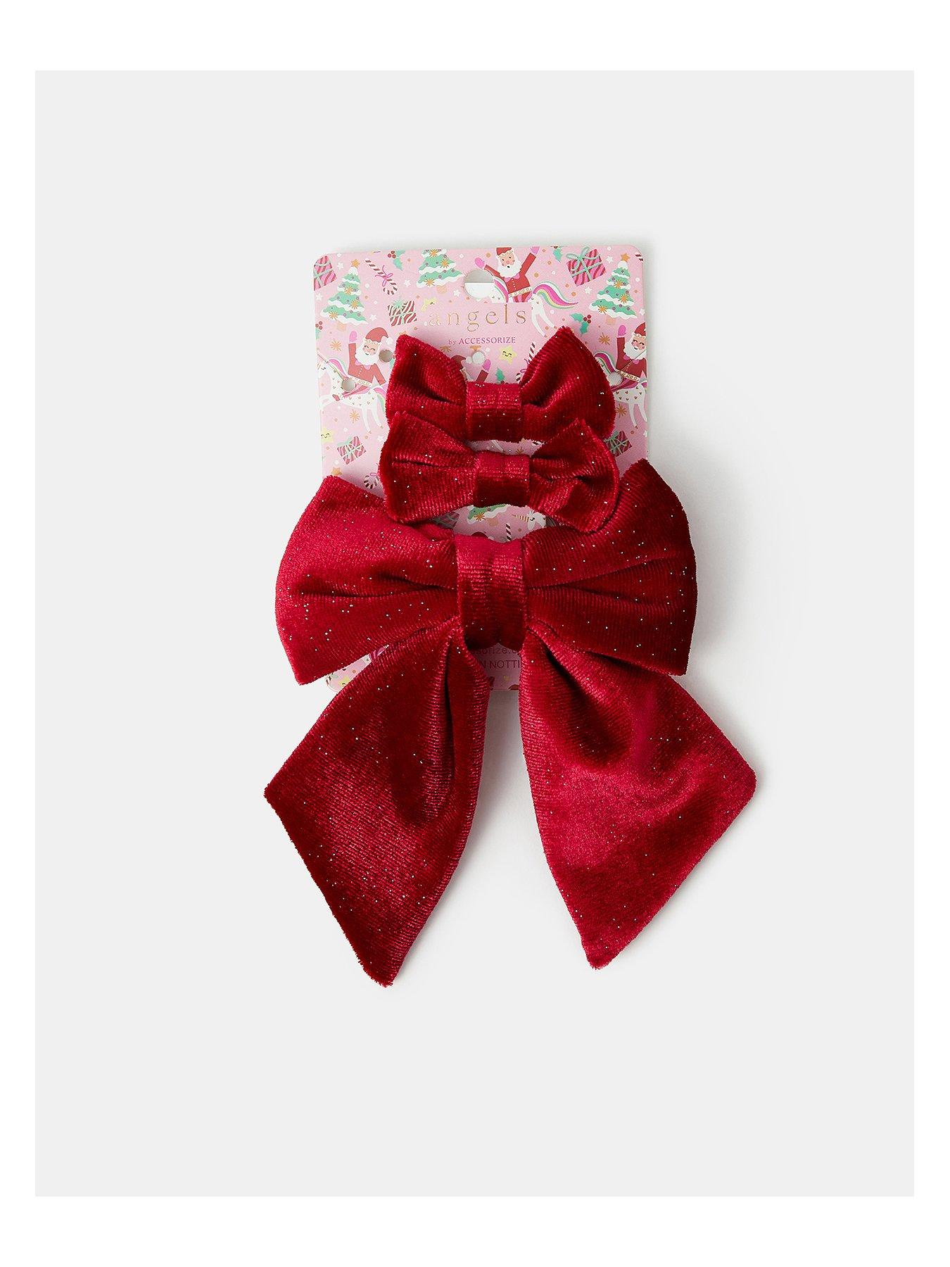 Image 4 of 4 of Accessorize Girls Velvet Sparkle Bow Hair Clip Bundle - Red