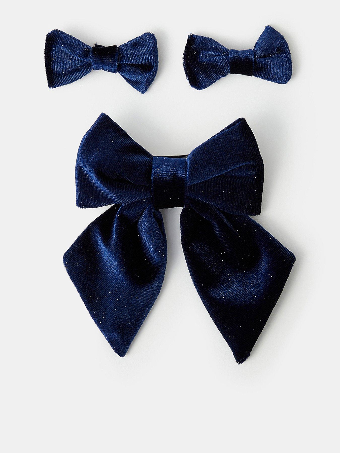 Image 1 of 4 of Accessorize Girls Velvet Bow Hair Clips - Navy