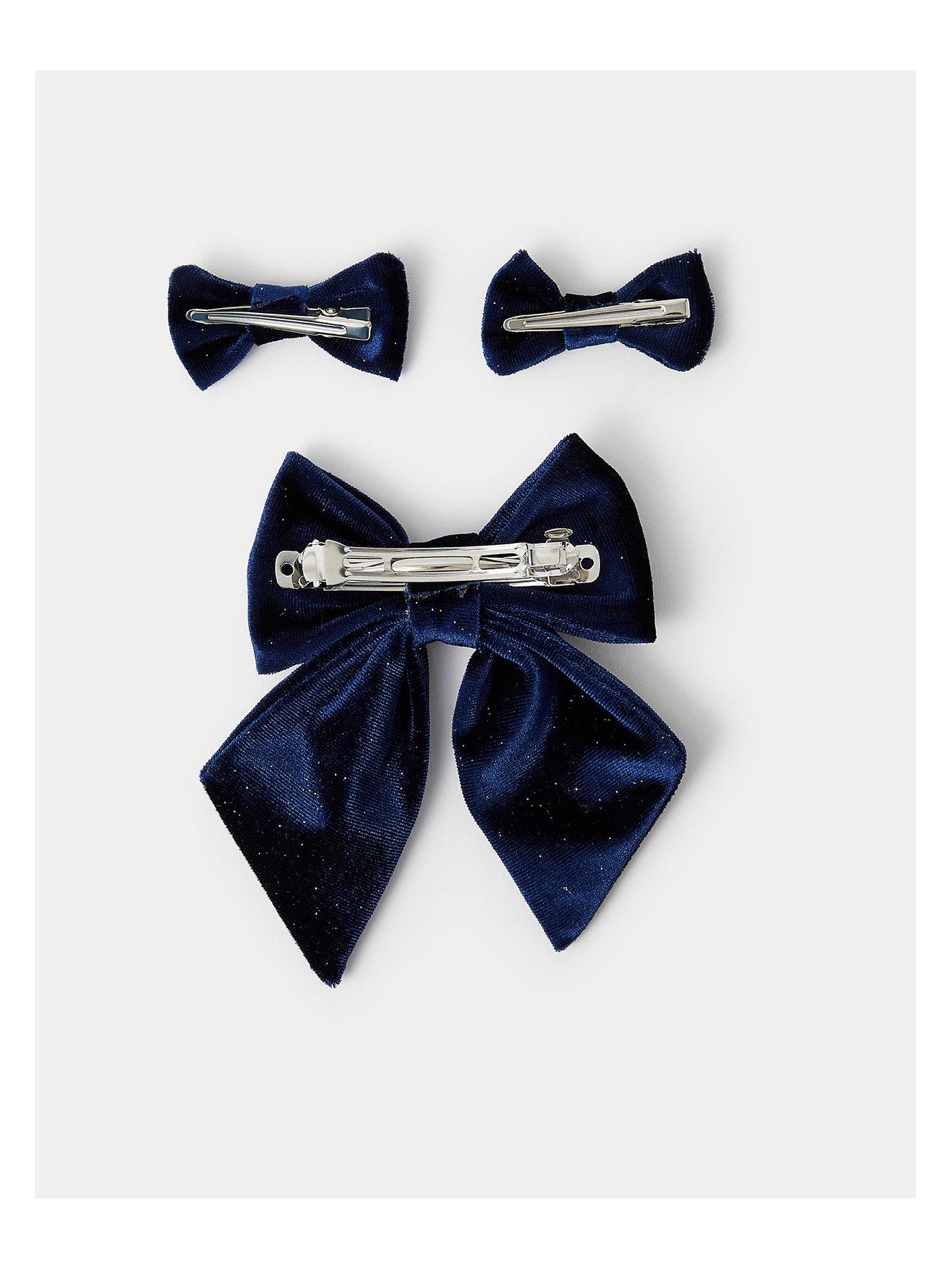 Image 2 of 4 of Accessorize Girls Velvet Bow Hair Clips - Navy