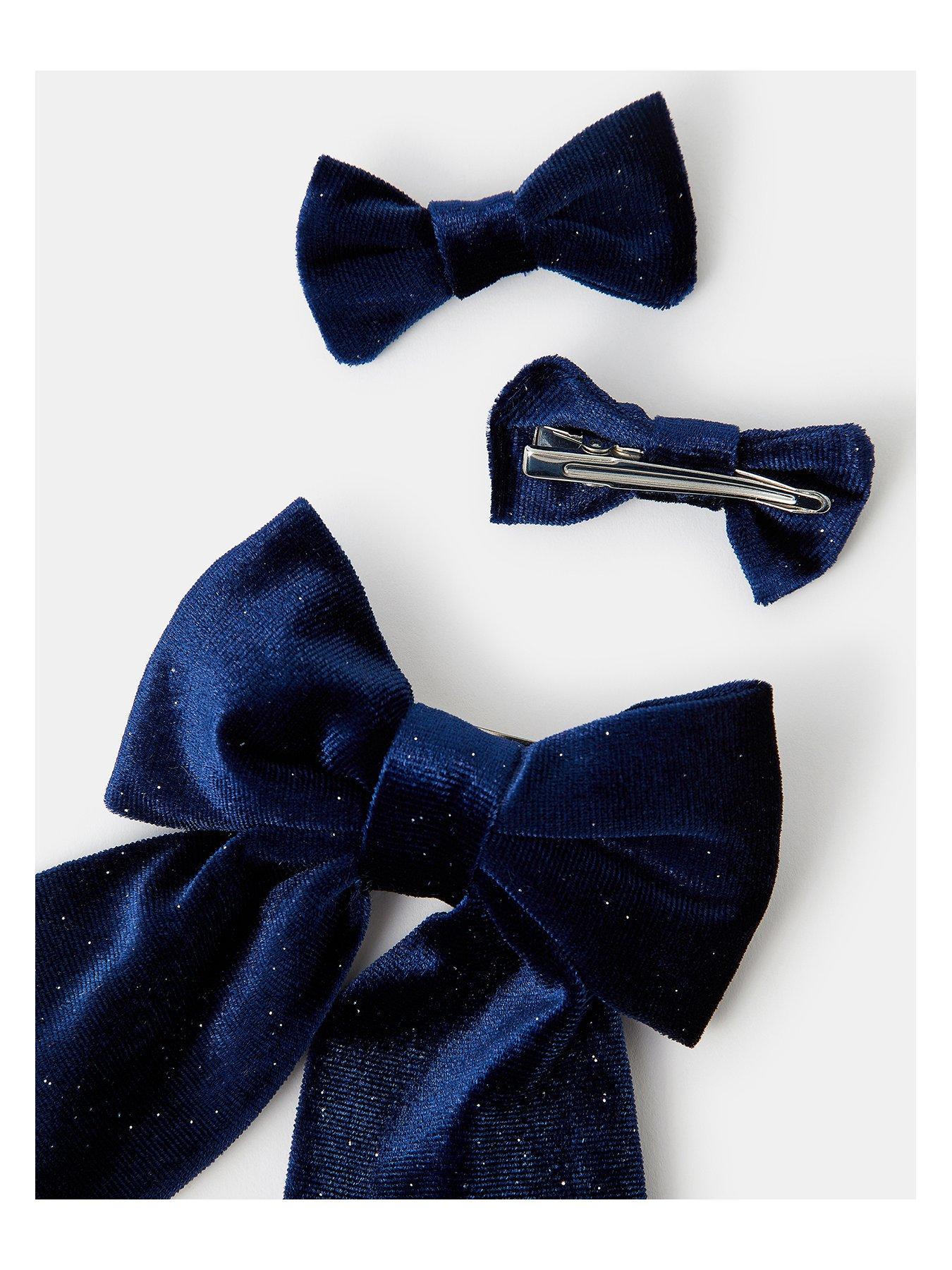 Image 3 of 4 of Accessorize Girls Velvet Bow Hair Clips - Navy