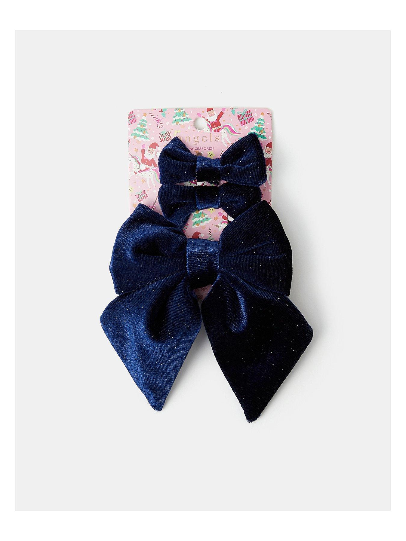 Image 4 of 4 of Accessorize Girls Velvet Bow Hair Clips - Navy