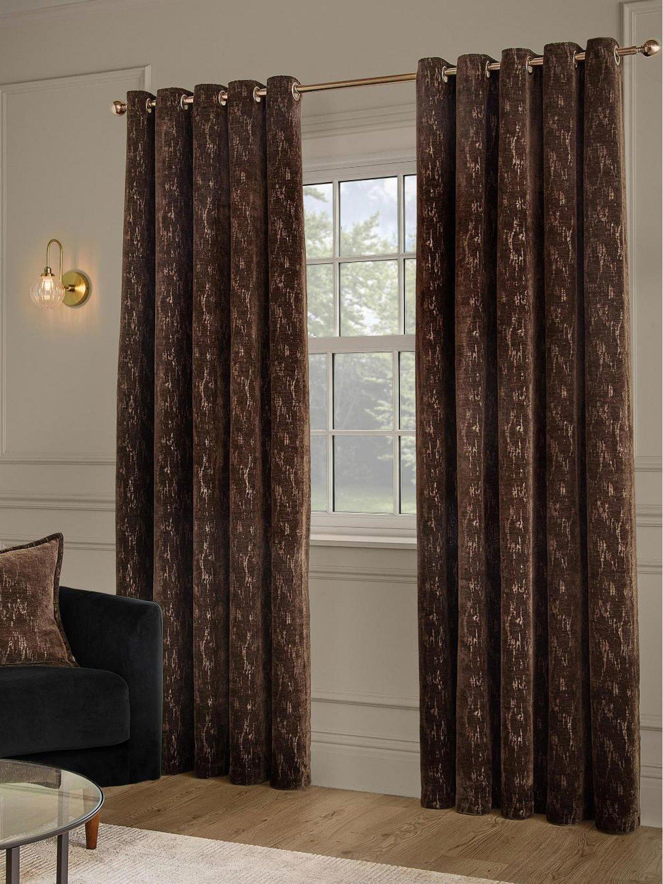 Paoletti Unisex Light Brown Aurelio Chenille Fully Lined Eyelet Curtain Pair In | Size: 117Cm Width X 137Cm Drop - Image 3