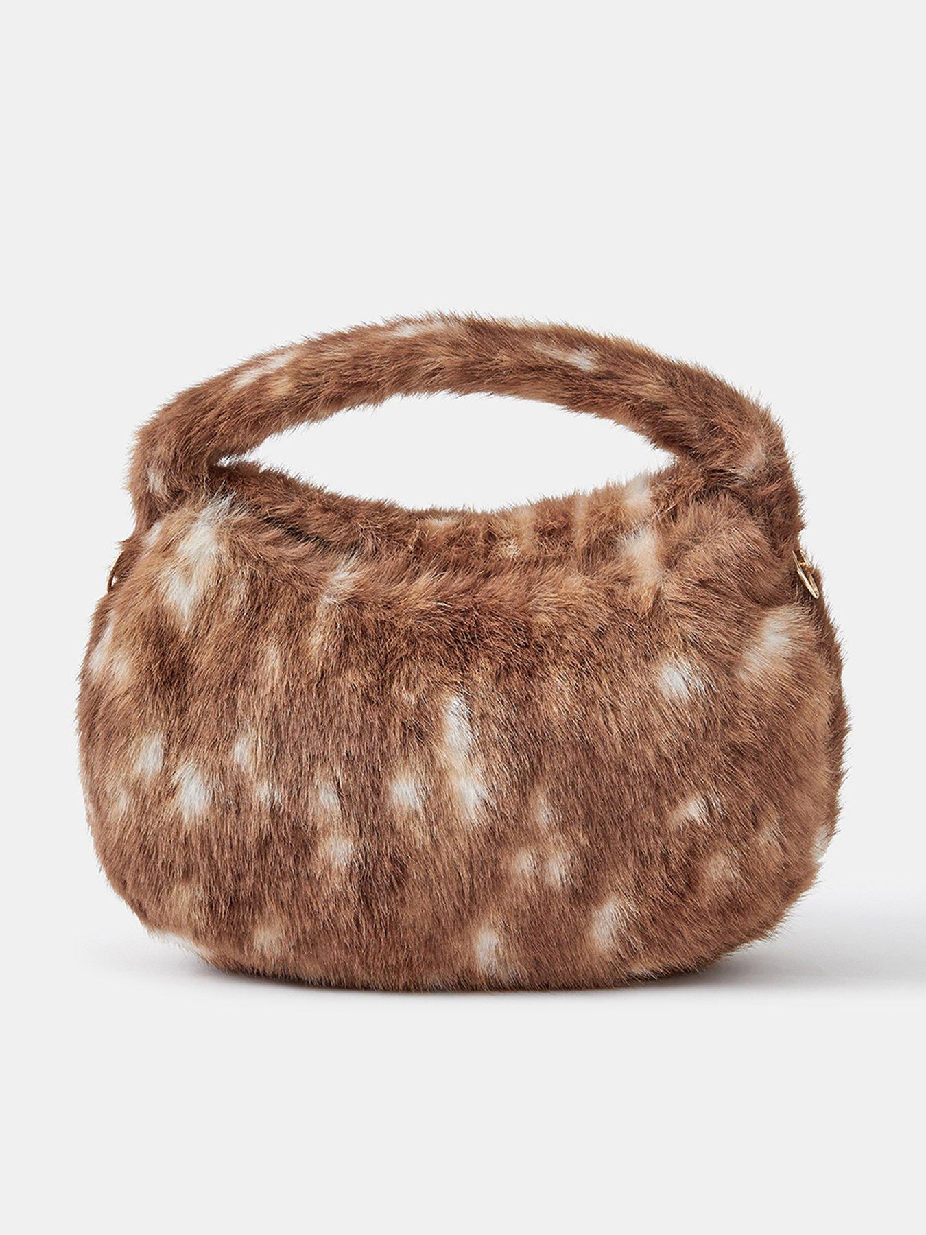 Accessorize Bambi Faux Fur Handheld Bag - Beige
