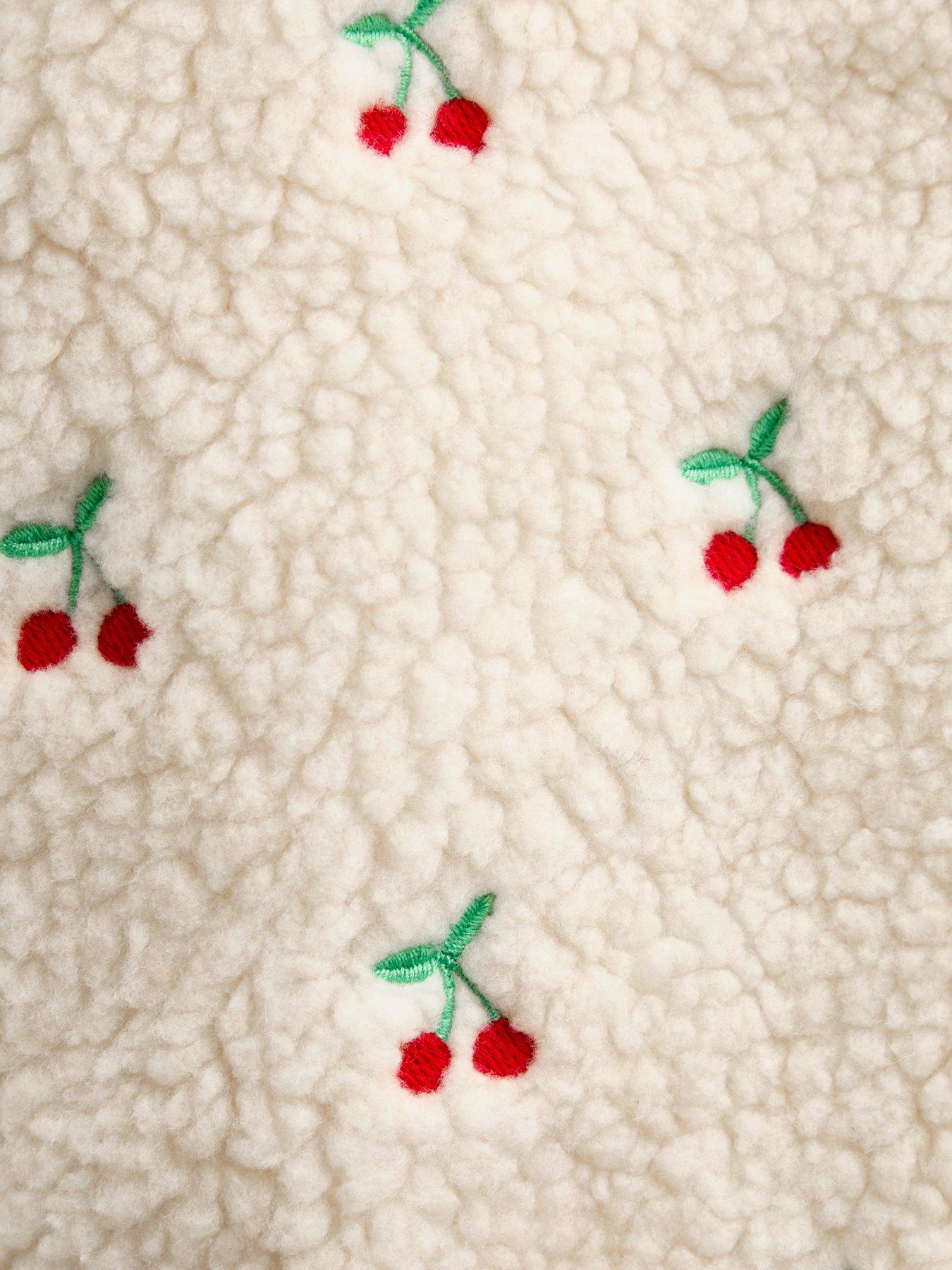 Image 4 of 5 of JoJo Maman Bebe Toddler Girls Cherry Embroidered Gingham Fleece Jacket - Red