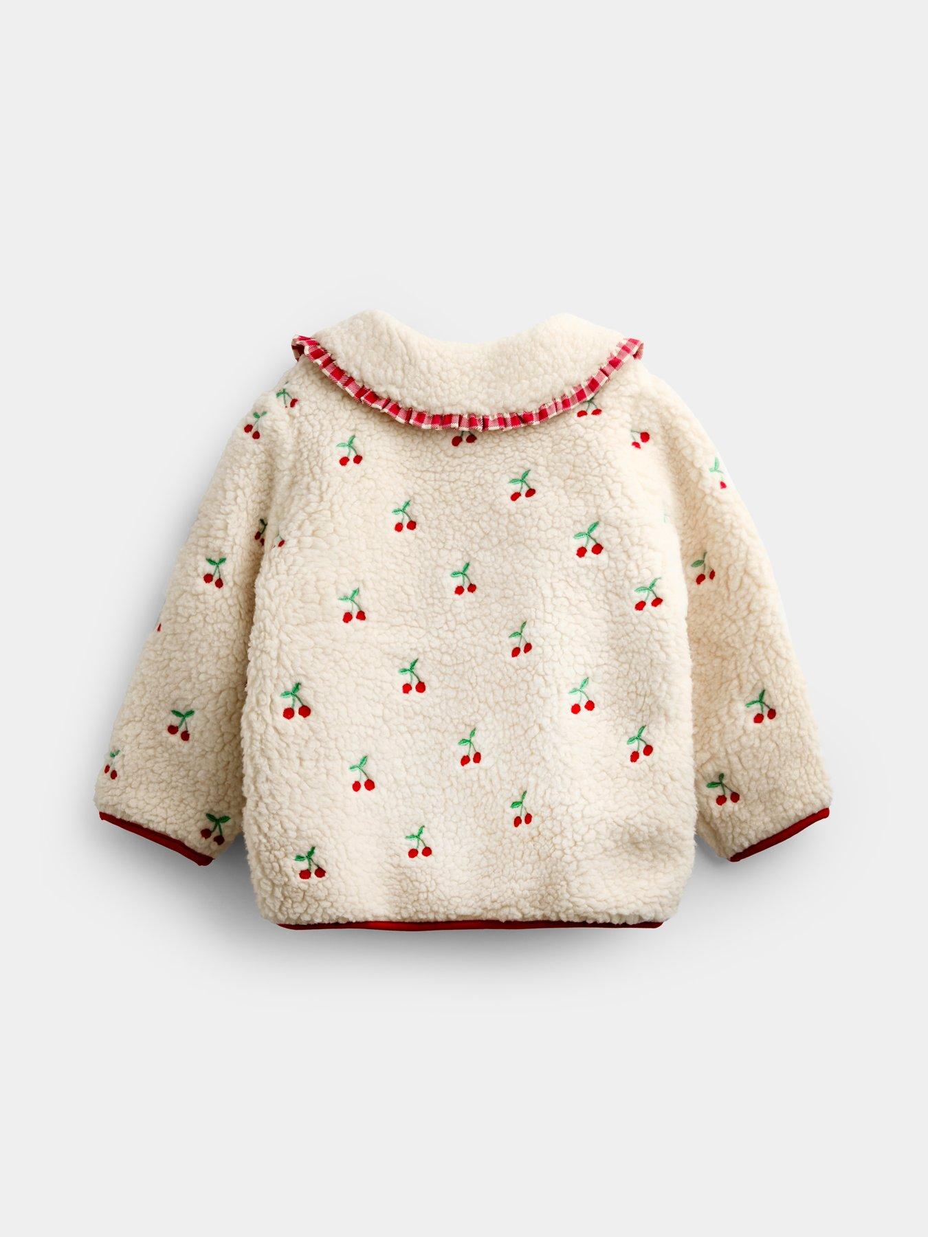 Image 5 of 5 of JoJo Maman Bebe Toddler Girls Cherry Embroidered Gingham Fleece Jacket - Red