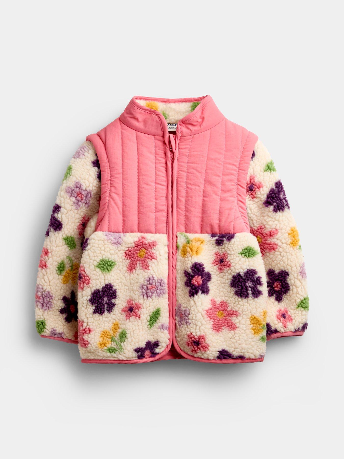 Image 1 of 6 of JoJo Maman Bebe Toddler Girls 2-in-1 Bold Flower Fleece Jacket - Cream