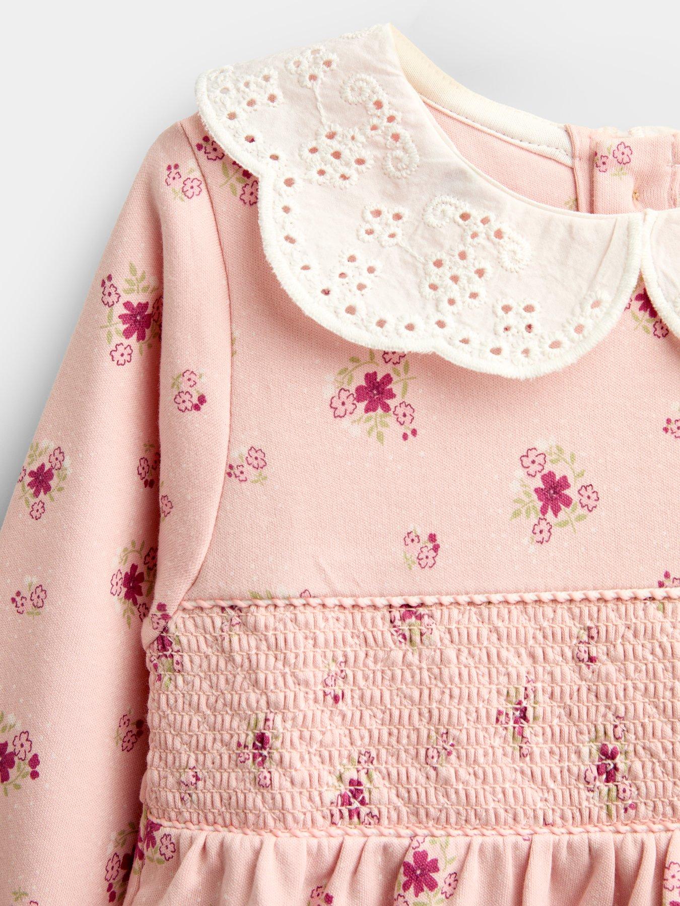 Image 4 of 5 of JoJo Maman Bebe Baby Girls Floral Smocked Dress Set - Pink