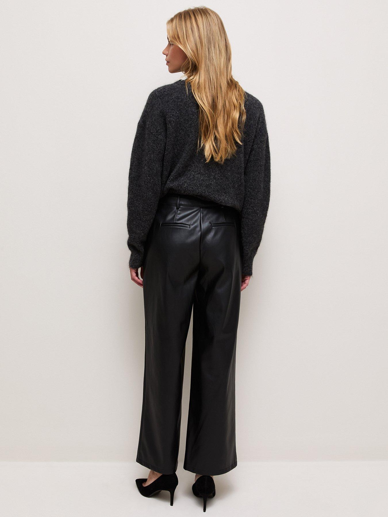 Image 2 of 6 of New Look Womens Faux Leather Wide Leg Trousers - Black