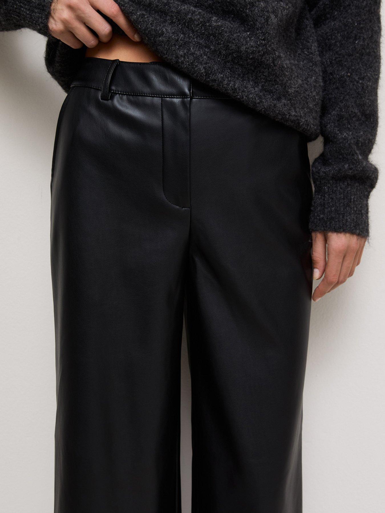 Image 4 of 6 of New Look Womens Faux Leather Wide Leg Trousers - Black