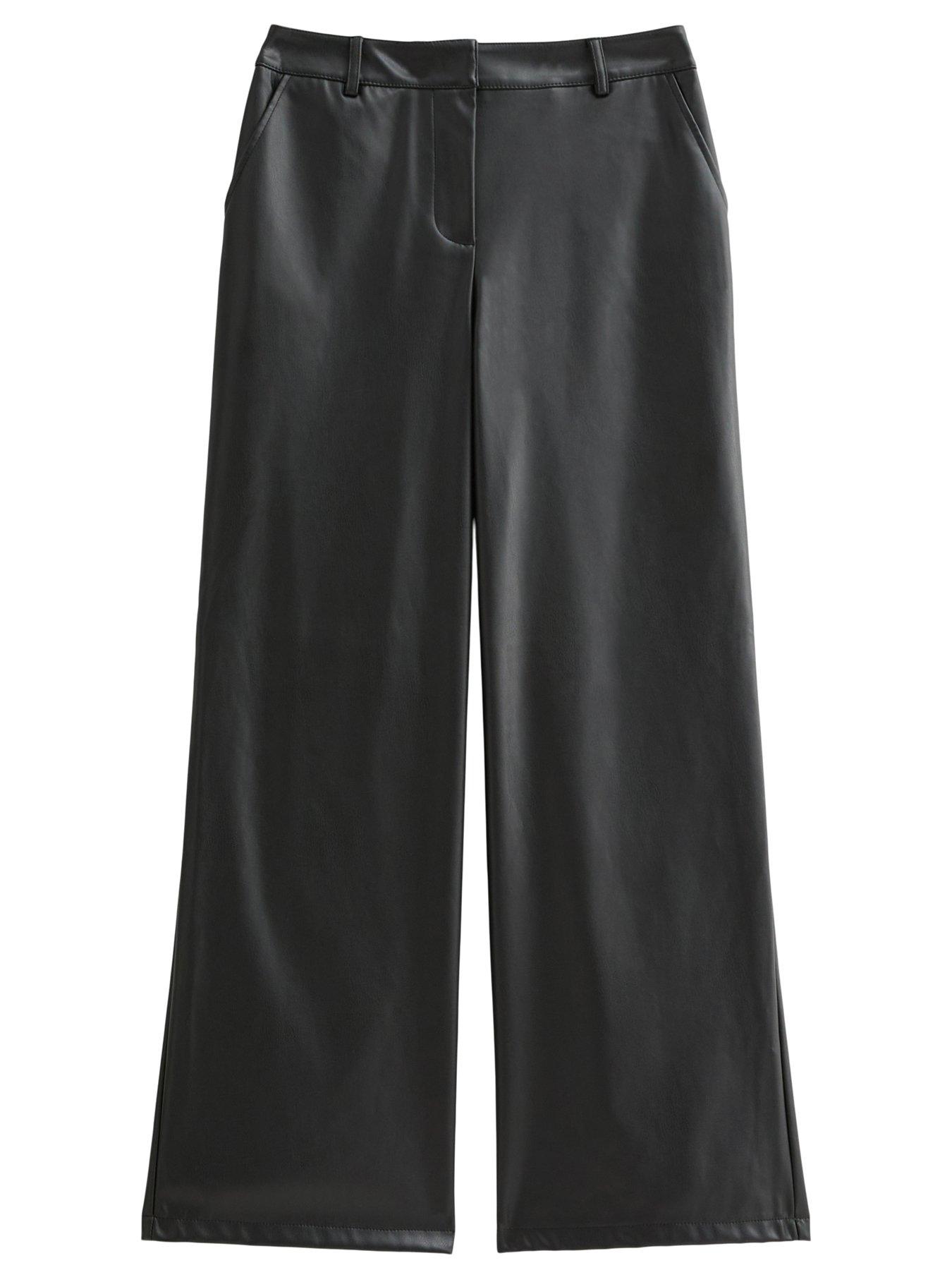 Image 6 of 6 of New Look Womens Faux Leather Wide Leg Trousers - Black