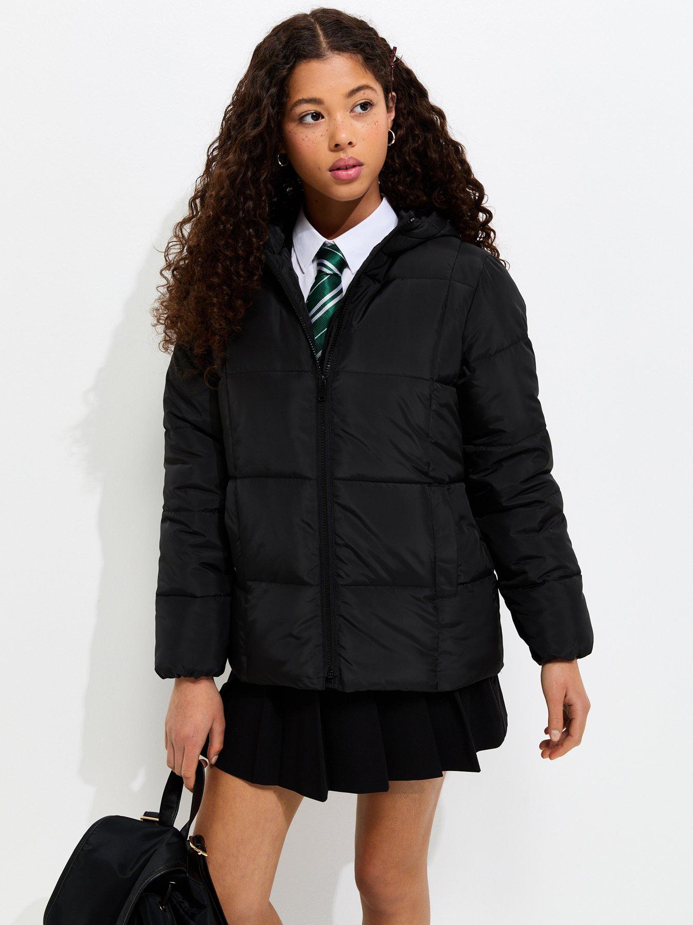 Image 1 of 6 of New Look 915 Girls Padded Hooded Zip Jacket - Black