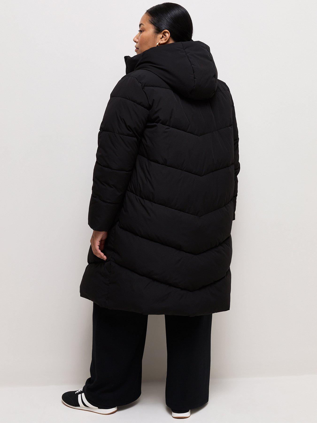 Image 2 of 5 of New Look Womens Curve Longline Hooded Quilted Puffer Jacket - Black