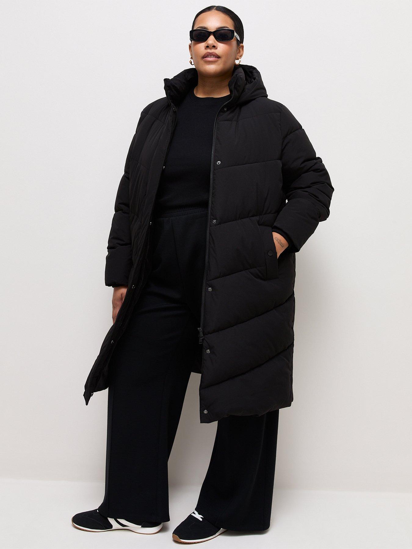 Image 3 of 5 of New Look Womens Curve Longline Hooded Quilted Puffer Jacket - Black