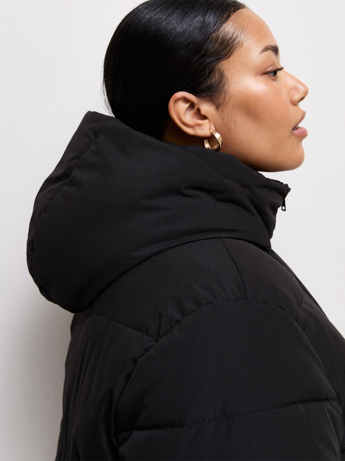Image 5 of 5 of New Look Womens Curve Longline Hooded Quilted Puffer Jacket - Black