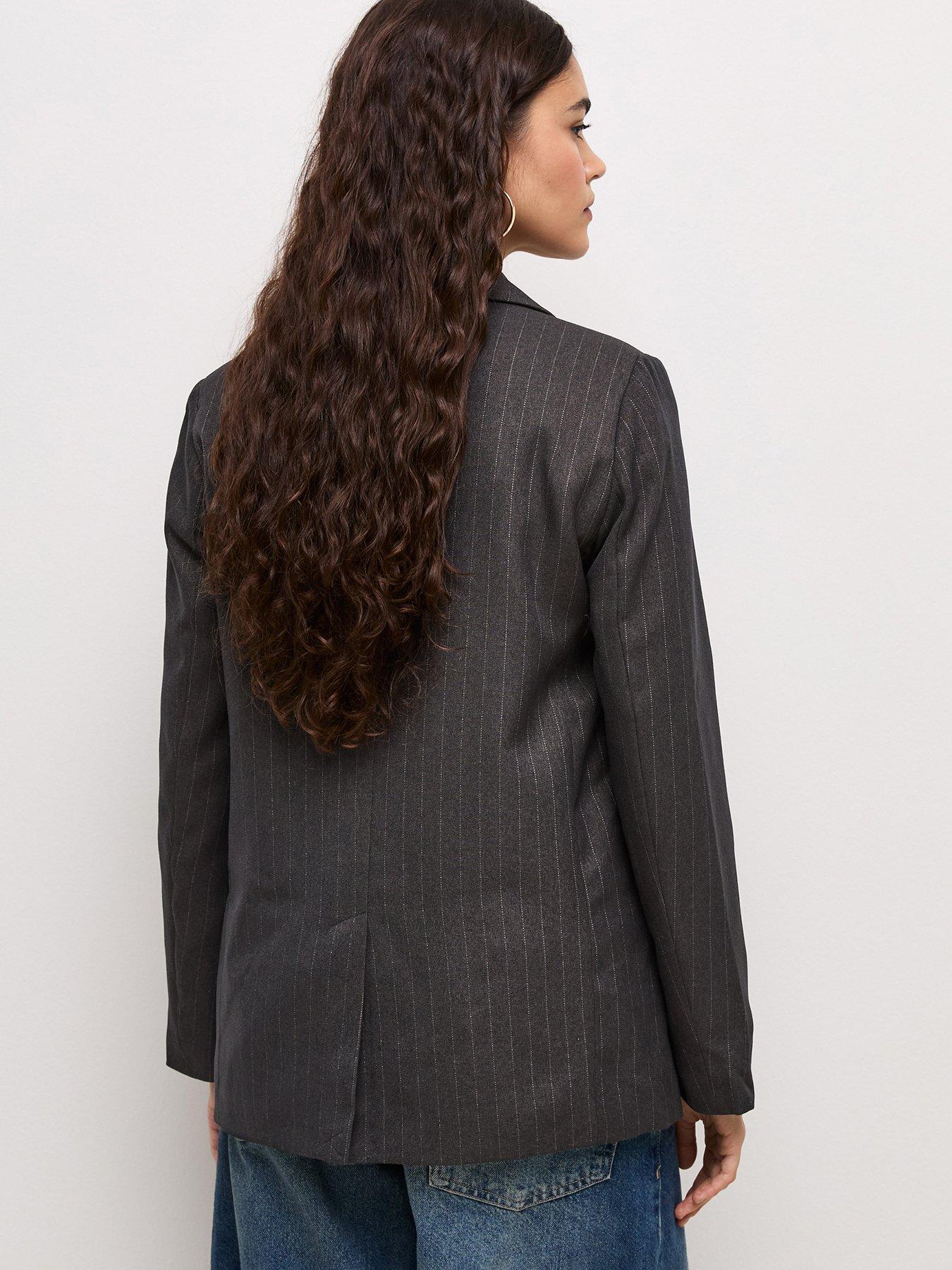 Image 2 of 6 of New Look Womens Pinstripe Double Breasted Blazer - Grey