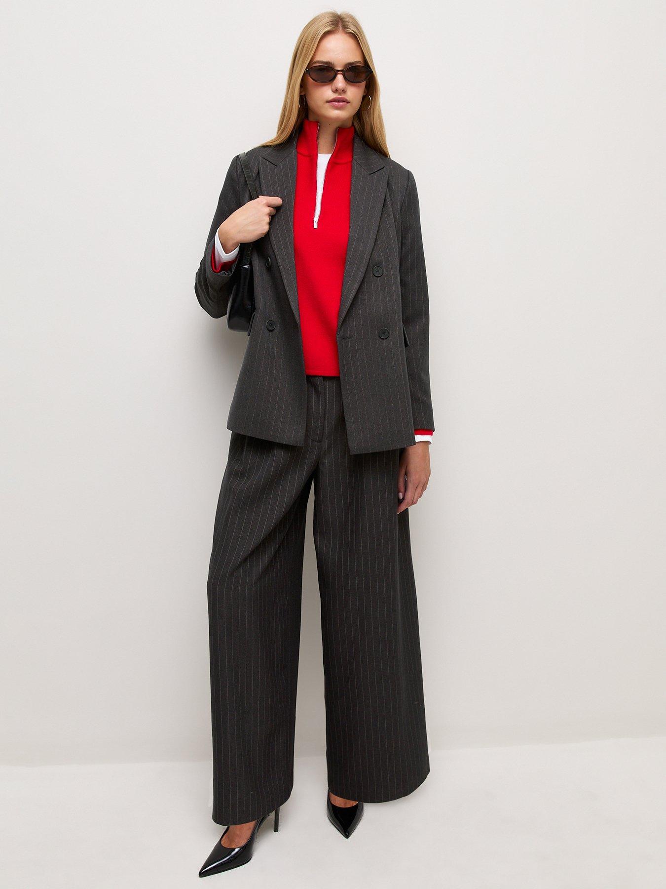 Image 3 of 6 of New Look Womens Pinstripe Double Breasted Blazer - Grey