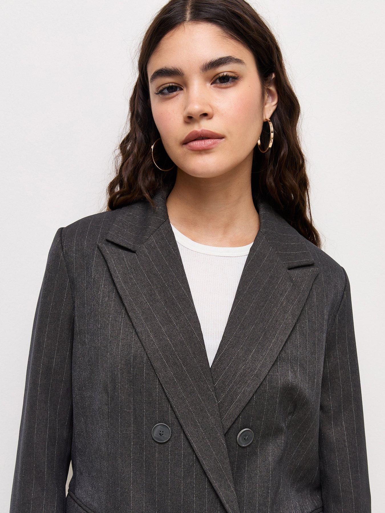 Image 5 of 6 of New Look Womens Pinstripe Double Breasted Blazer - Grey