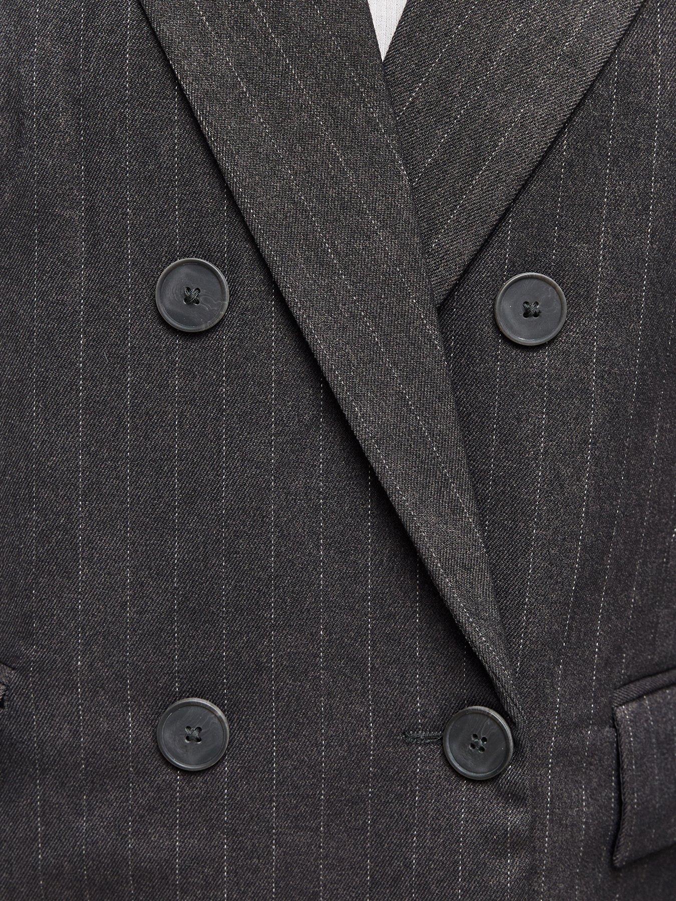 Image 6 of 6 of New Look Womens Pinstripe Double Breasted Blazer - Grey