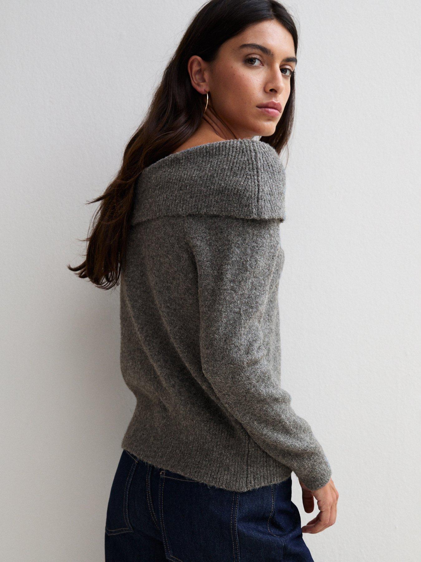 Image 2 of 6 of New Look Womens Wrap Over Bardot Neck Jumper - Grey