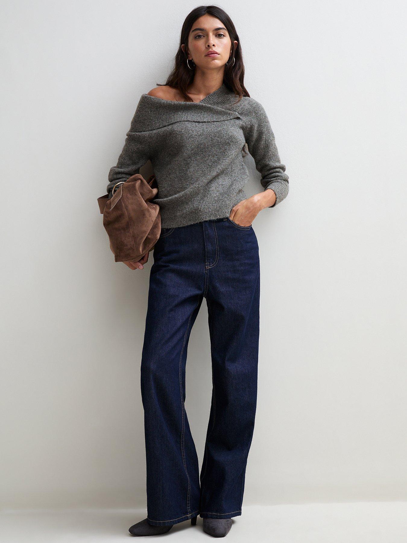 Image 3 of 6 of New Look Womens Wrap Over Bardot Neck Jumper - Grey