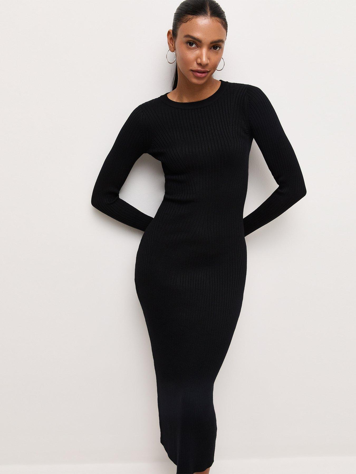 new look black knit dress Womens Ribbed Long Sleeve Midi - july2025