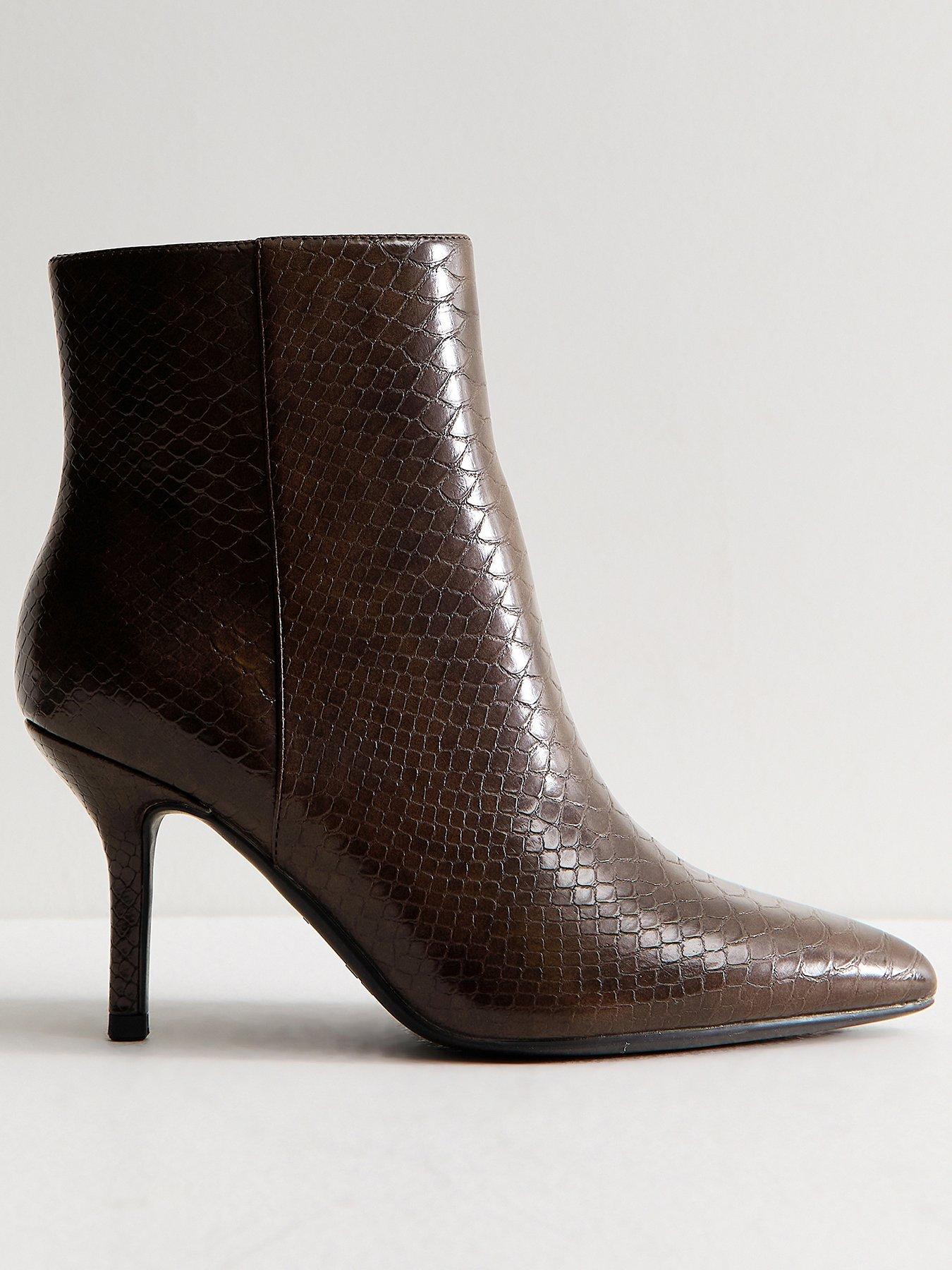 Image 1 of 6 of New Look Womens Wide Fit Snakeskin Effect Stiletto Ankle Boots - Brown
