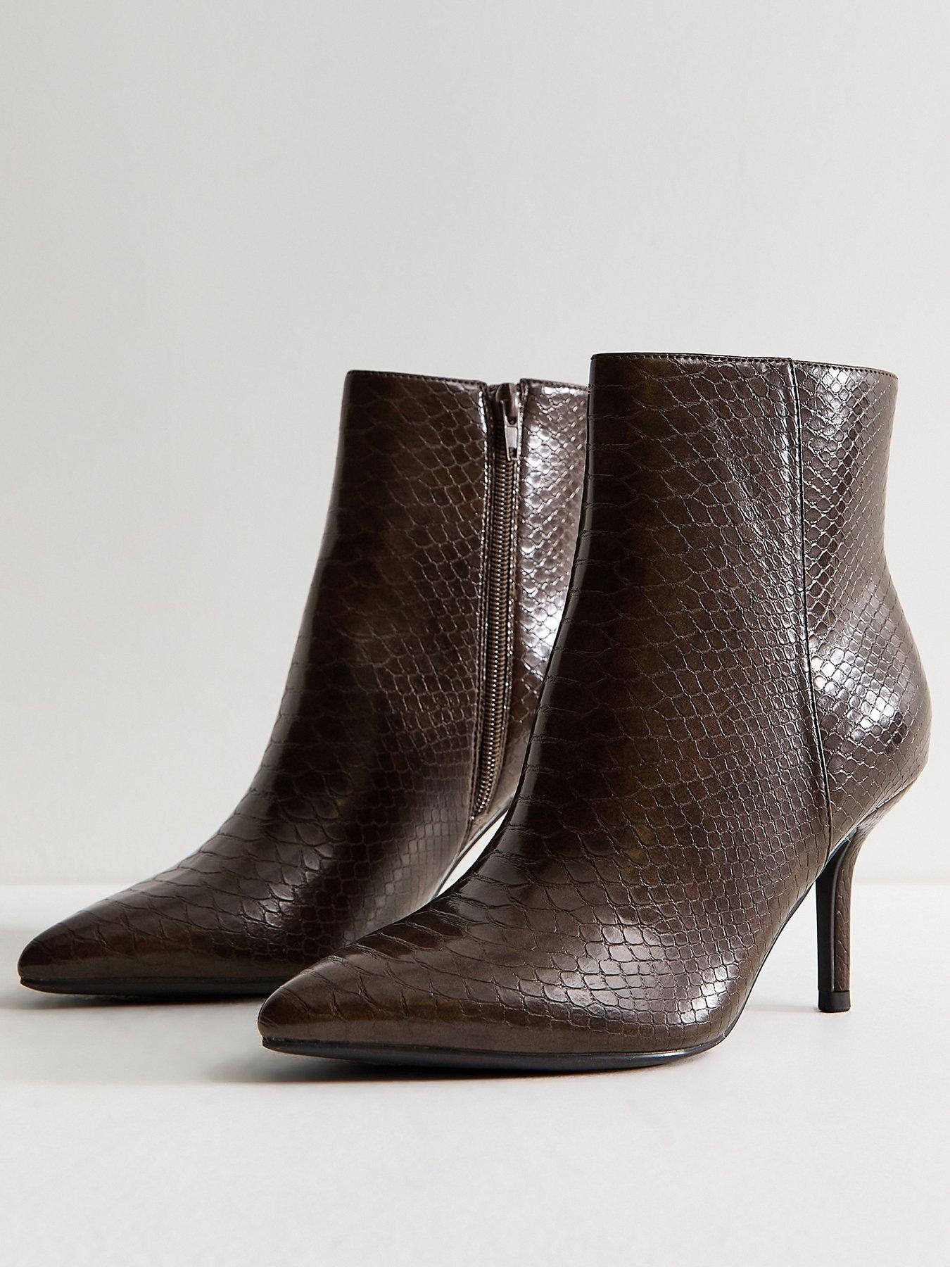 Image 2 of 6 of New Look Womens Wide Fit Snakeskin Effect Stiletto Ankle Boots - Brown