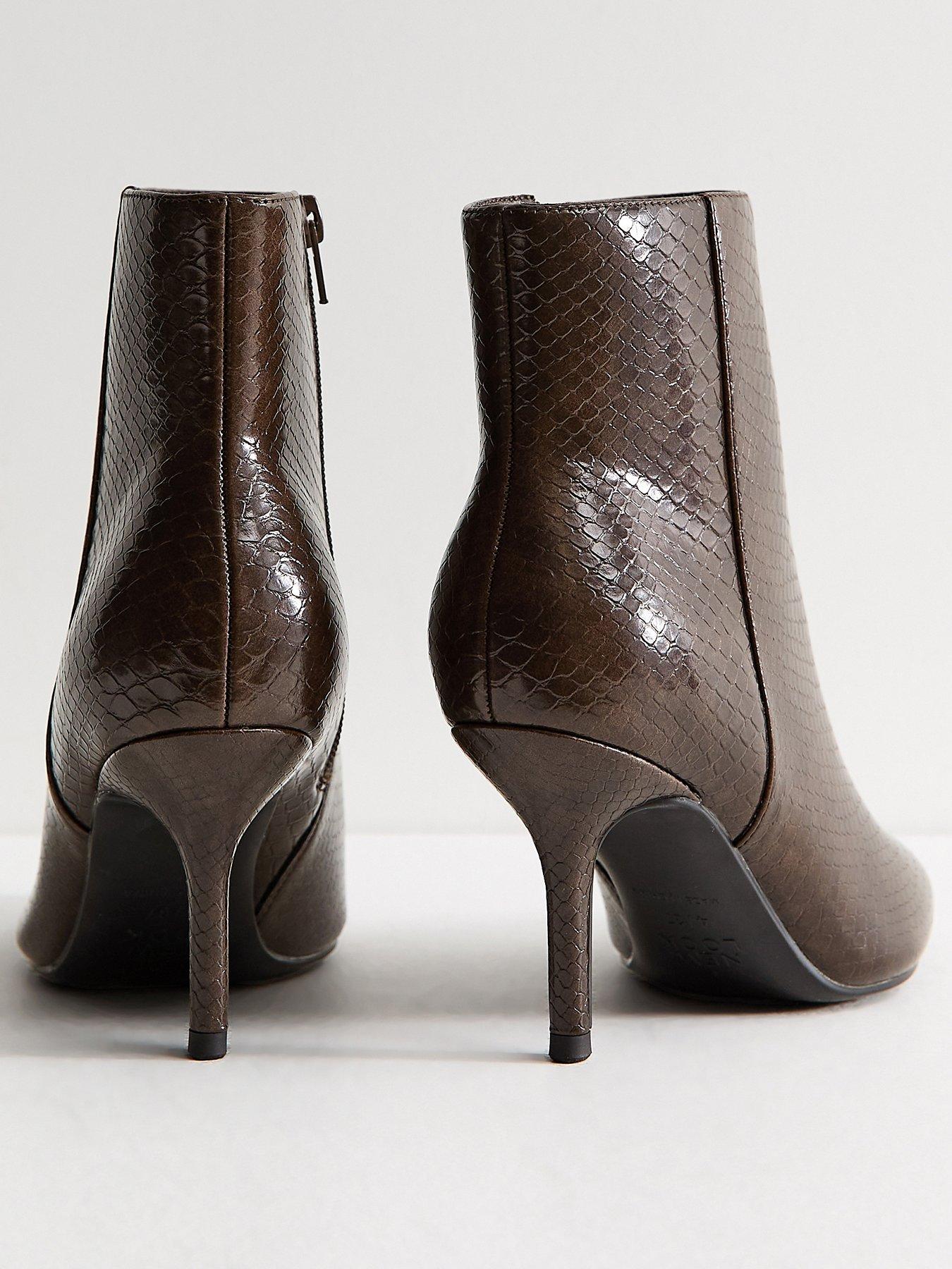 Image 3 of 6 of New Look Womens Wide Fit Snakeskin Effect Stiletto Ankle Boots - Brown