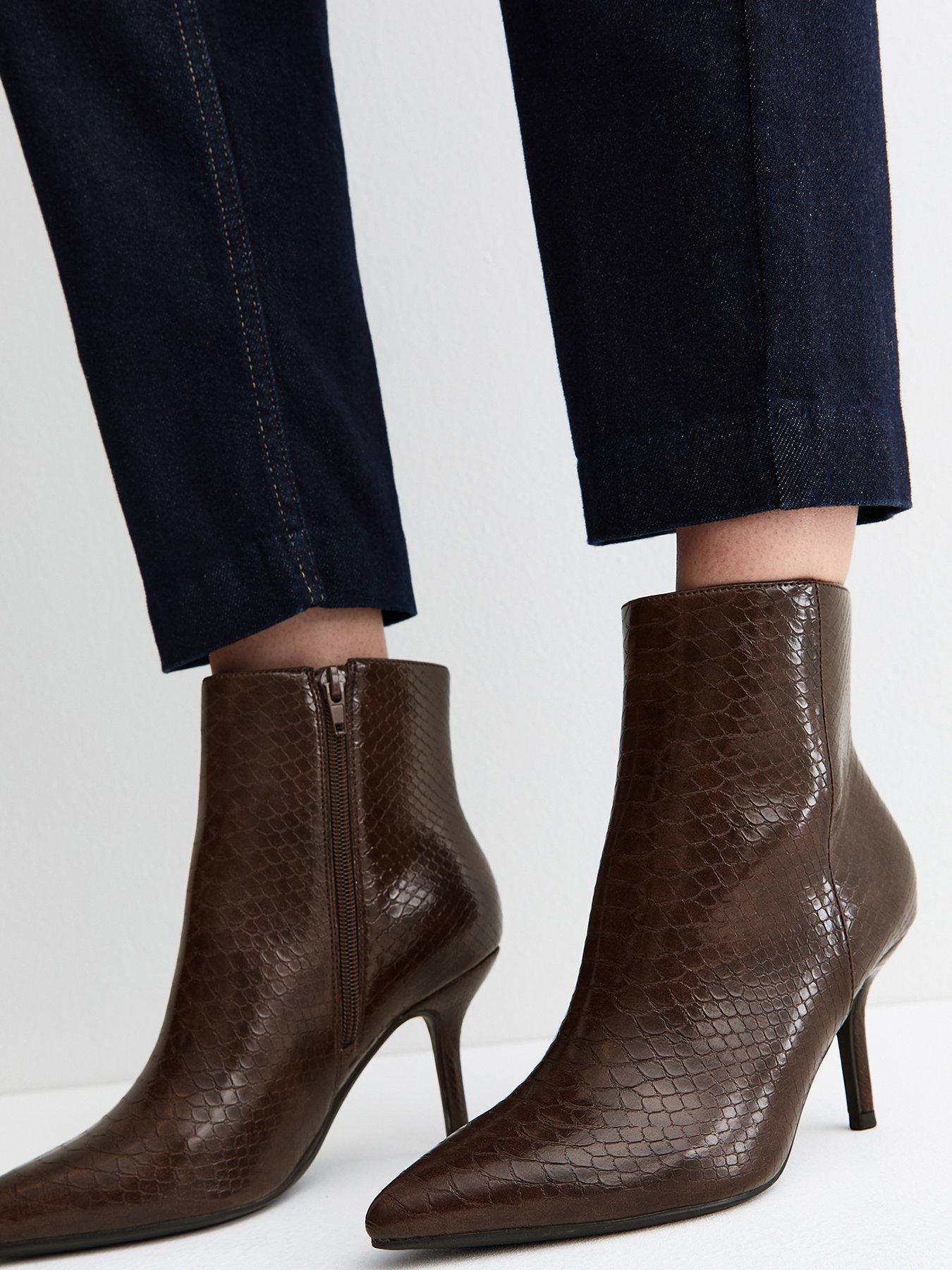 Image 5 of 6 of New Look Womens Wide Fit Snakeskin Effect Stiletto Ankle Boots - Brown