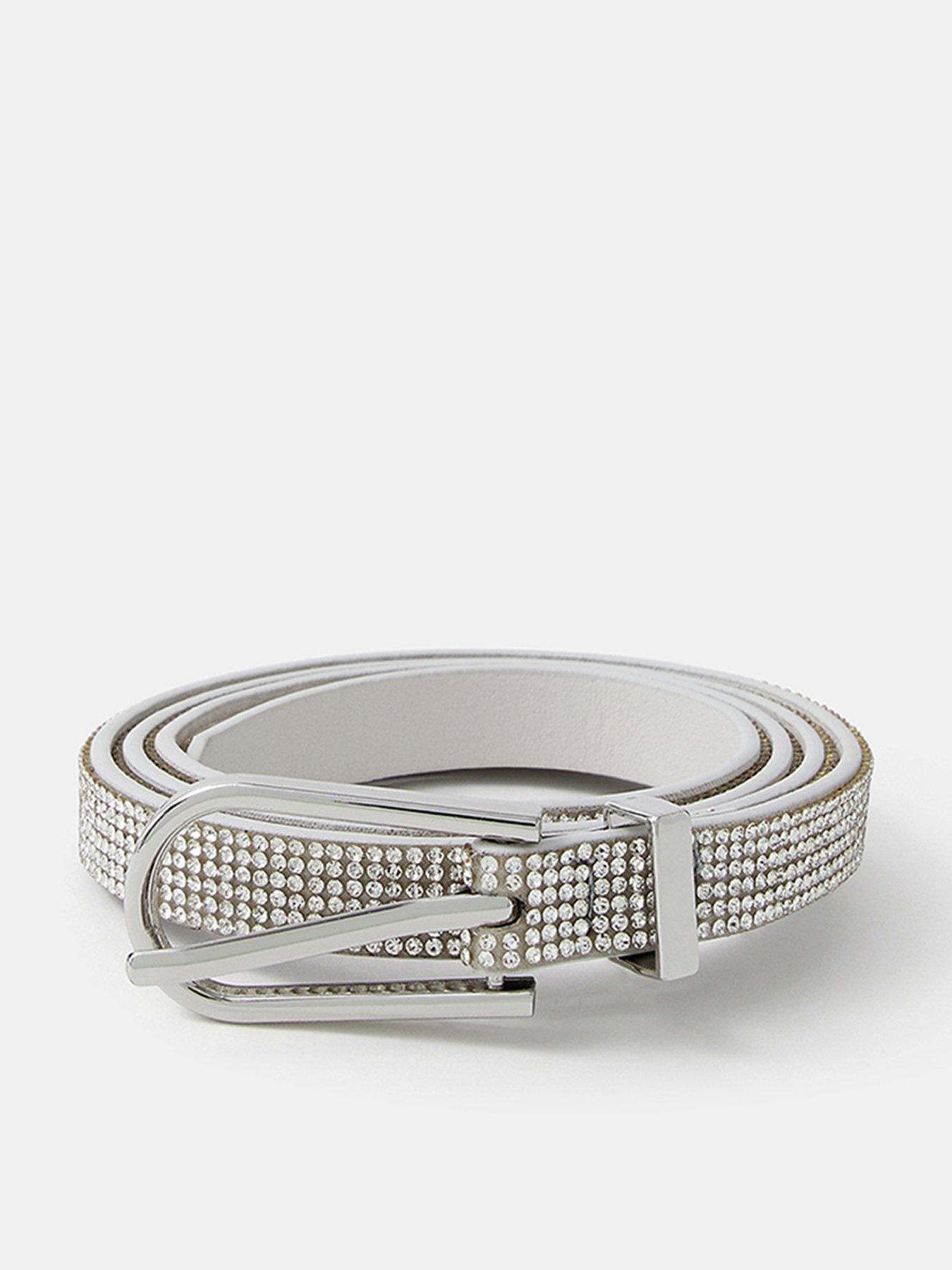 Image 1 of 2 of Accessorize Diamant&eacute; Embellished Slim Belt - Silver