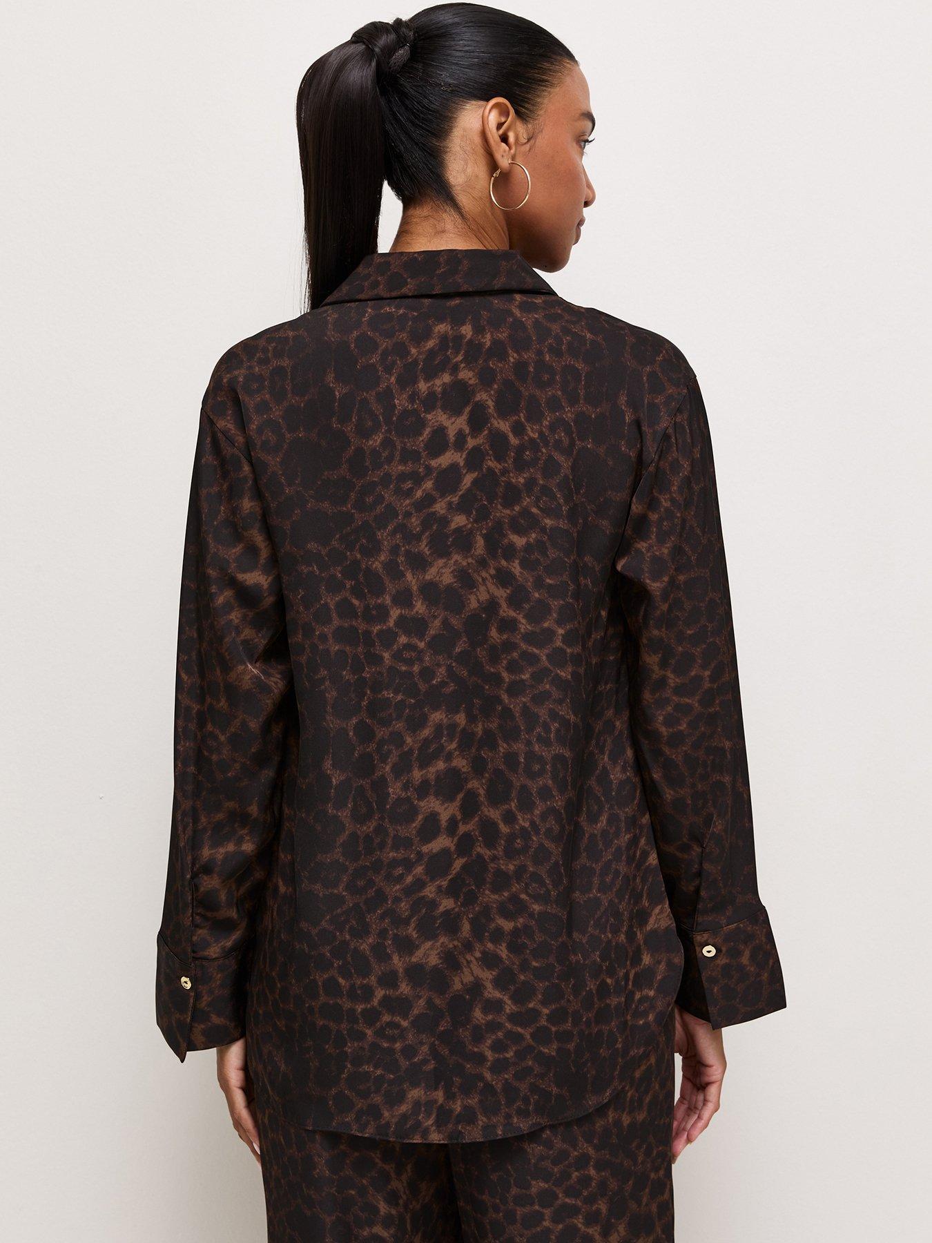 Image 2 of 6 of New Look Womens Oversized Leopard Print Shirt - Brown