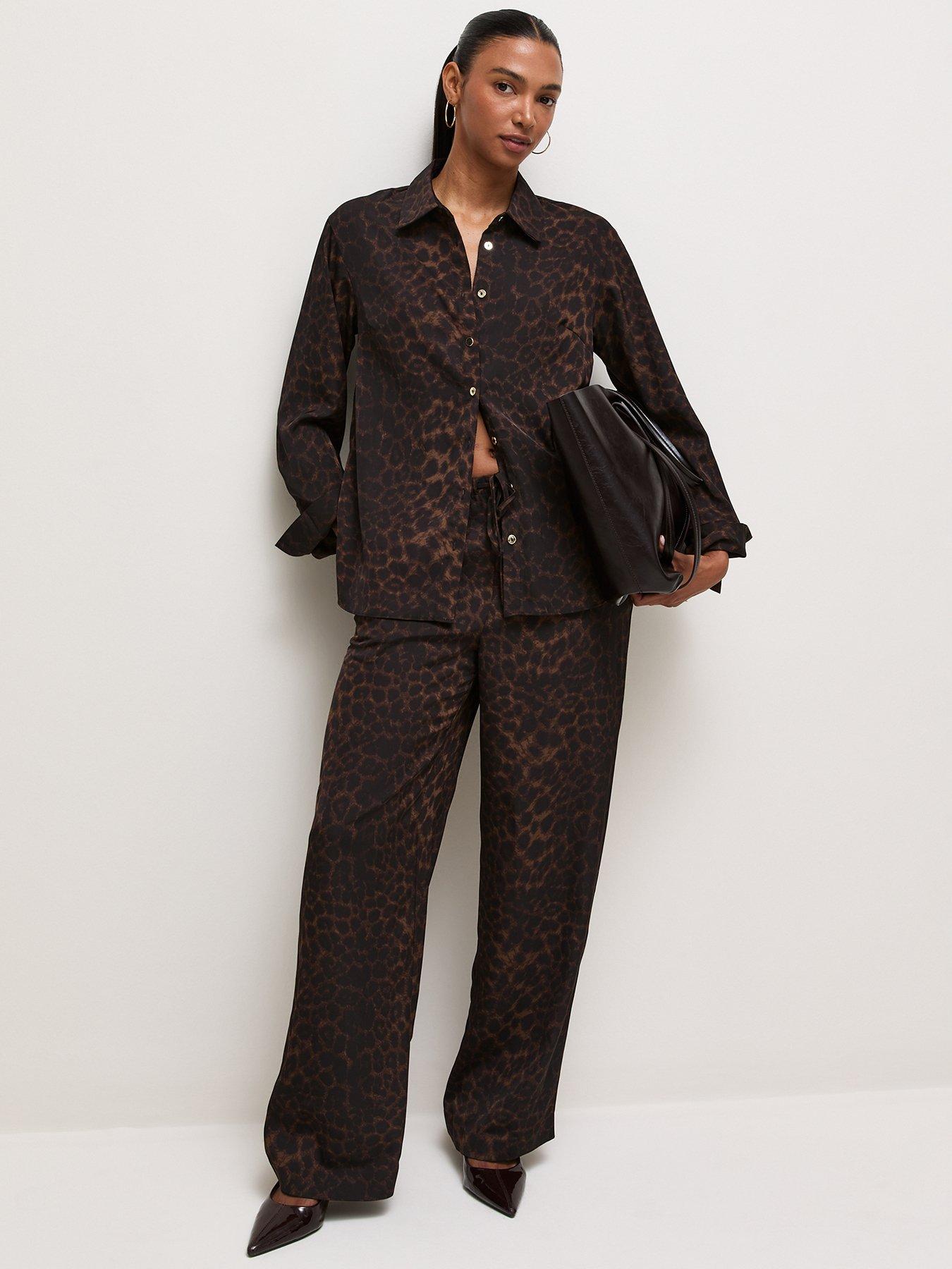 Image 3 of 6 of New Look Womens Oversized Leopard Print Shirt - Brown