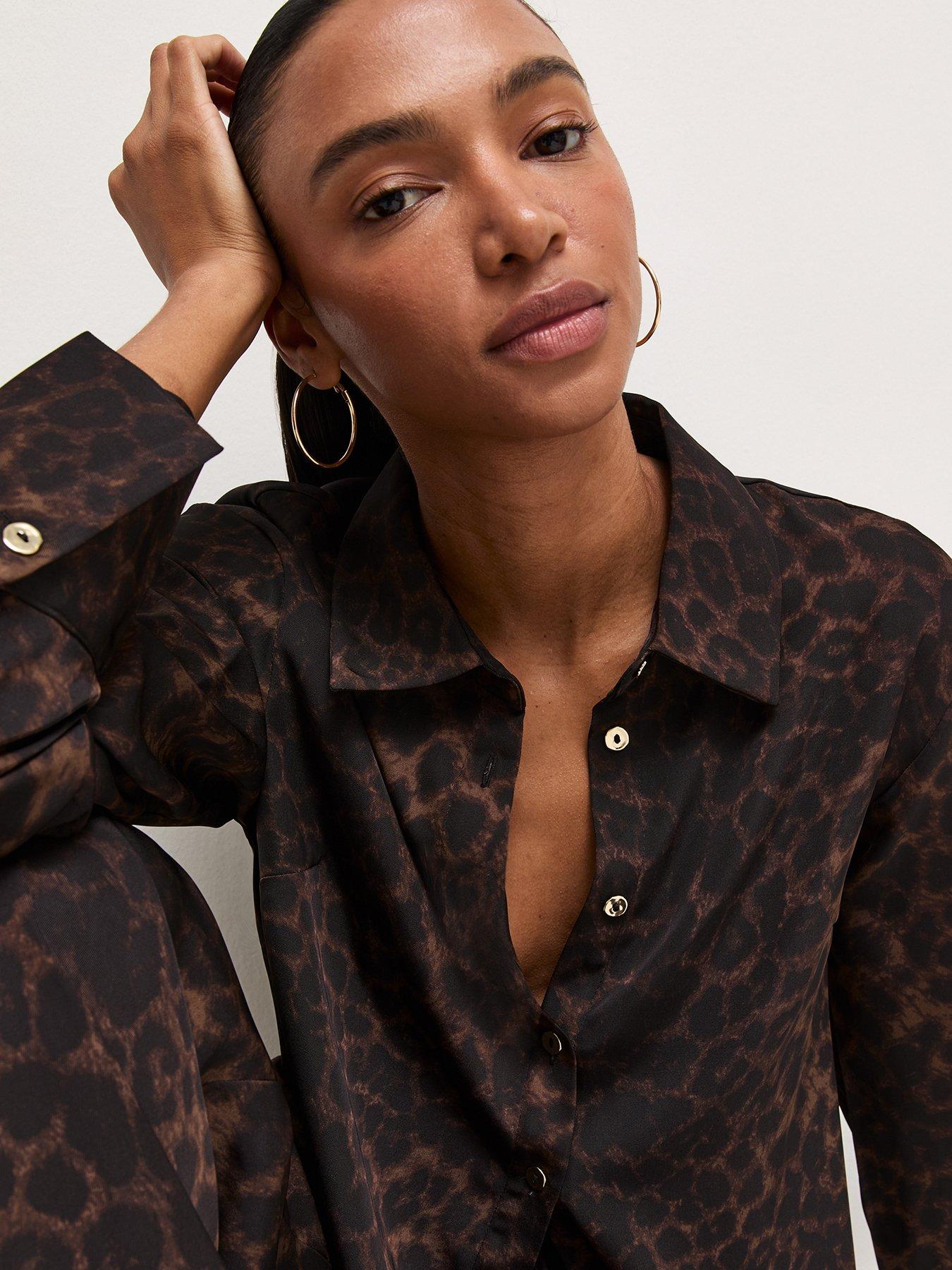 Image 5 of 6 of New Look Womens Oversized Leopard Print Shirt - Brown