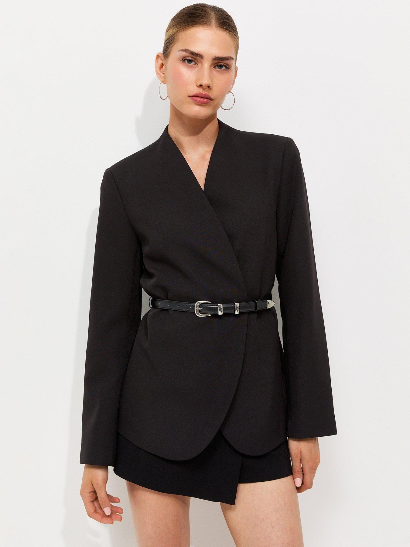 New Look Collarless Belted Blazer - Black