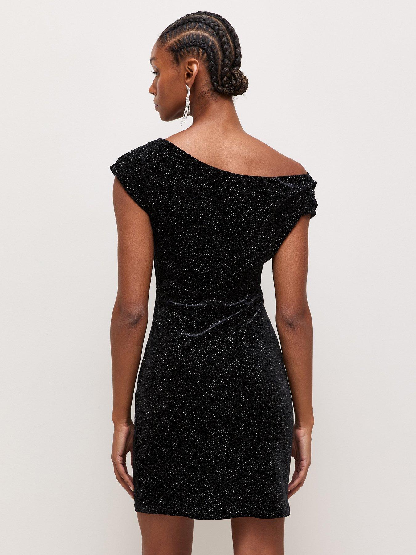 Image 2 of 6 of New Look Womens Glitter Velvet Draped Mini Dress - Black