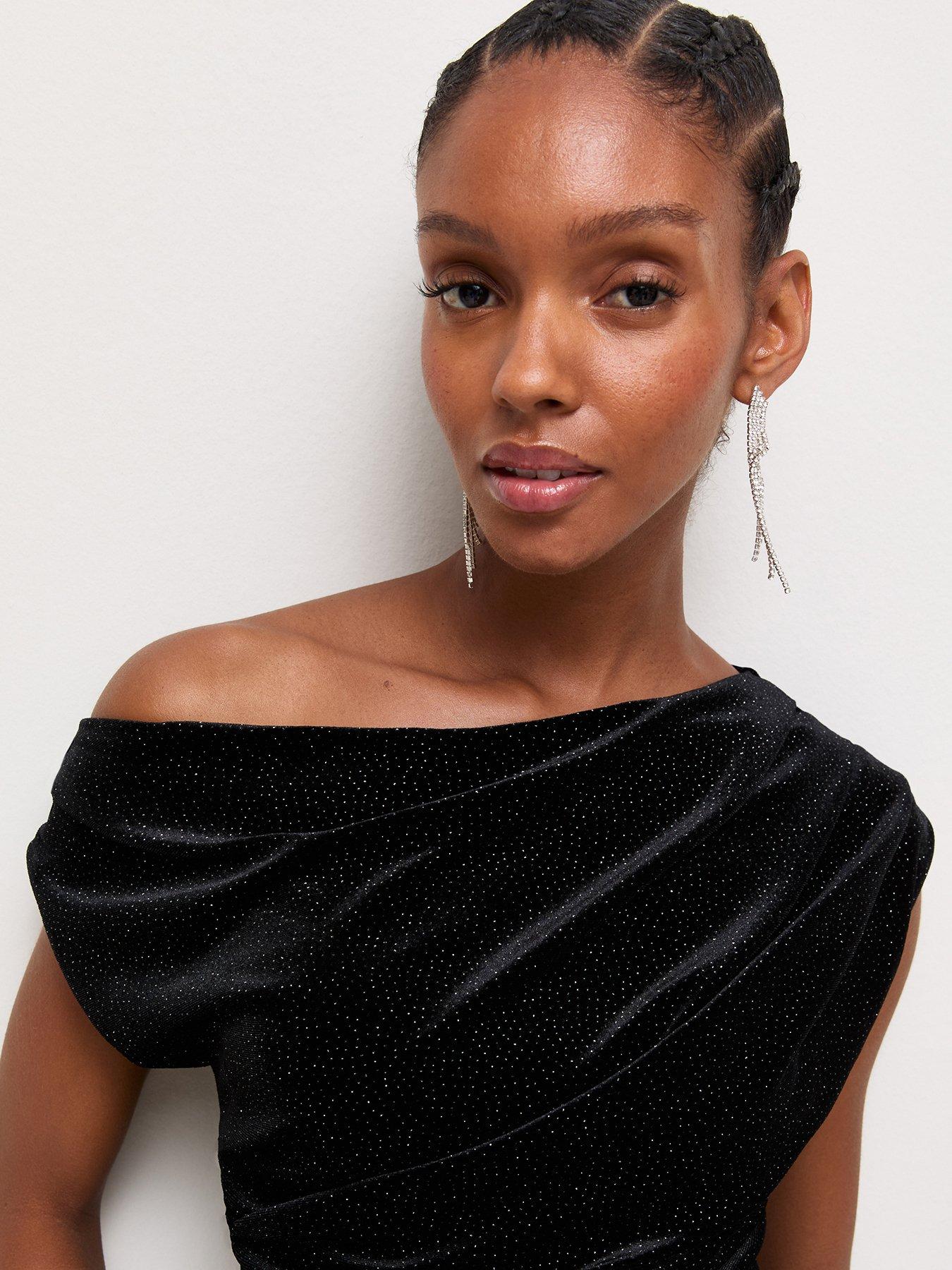 Image 5 of 6 of New Look Womens Glitter Velvet Draped Mini Dress - Black