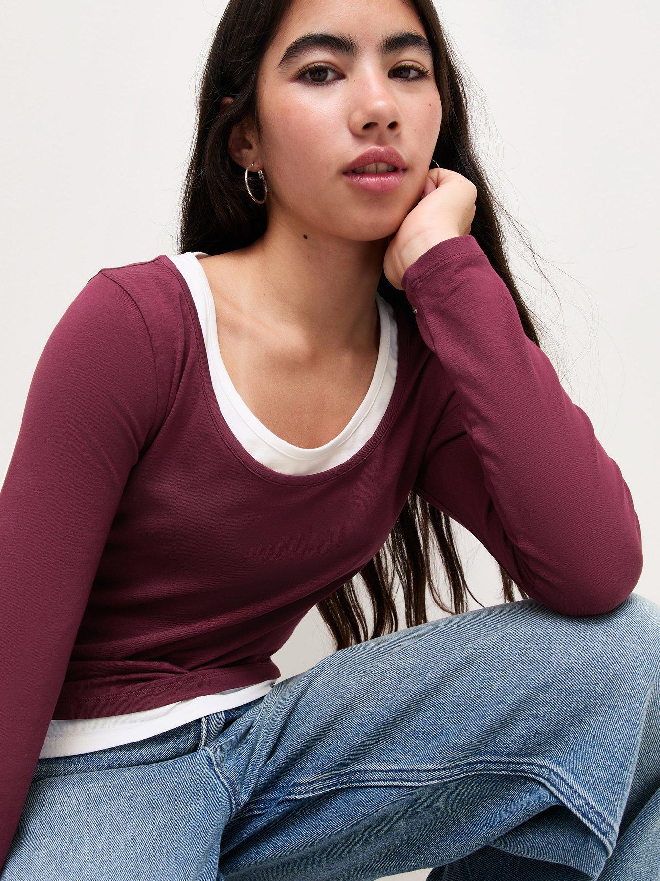 Image 4 of 5 of New Look 915 Girls 2 In 1 Scoop Layer Long Sleeve Top - Dark Red