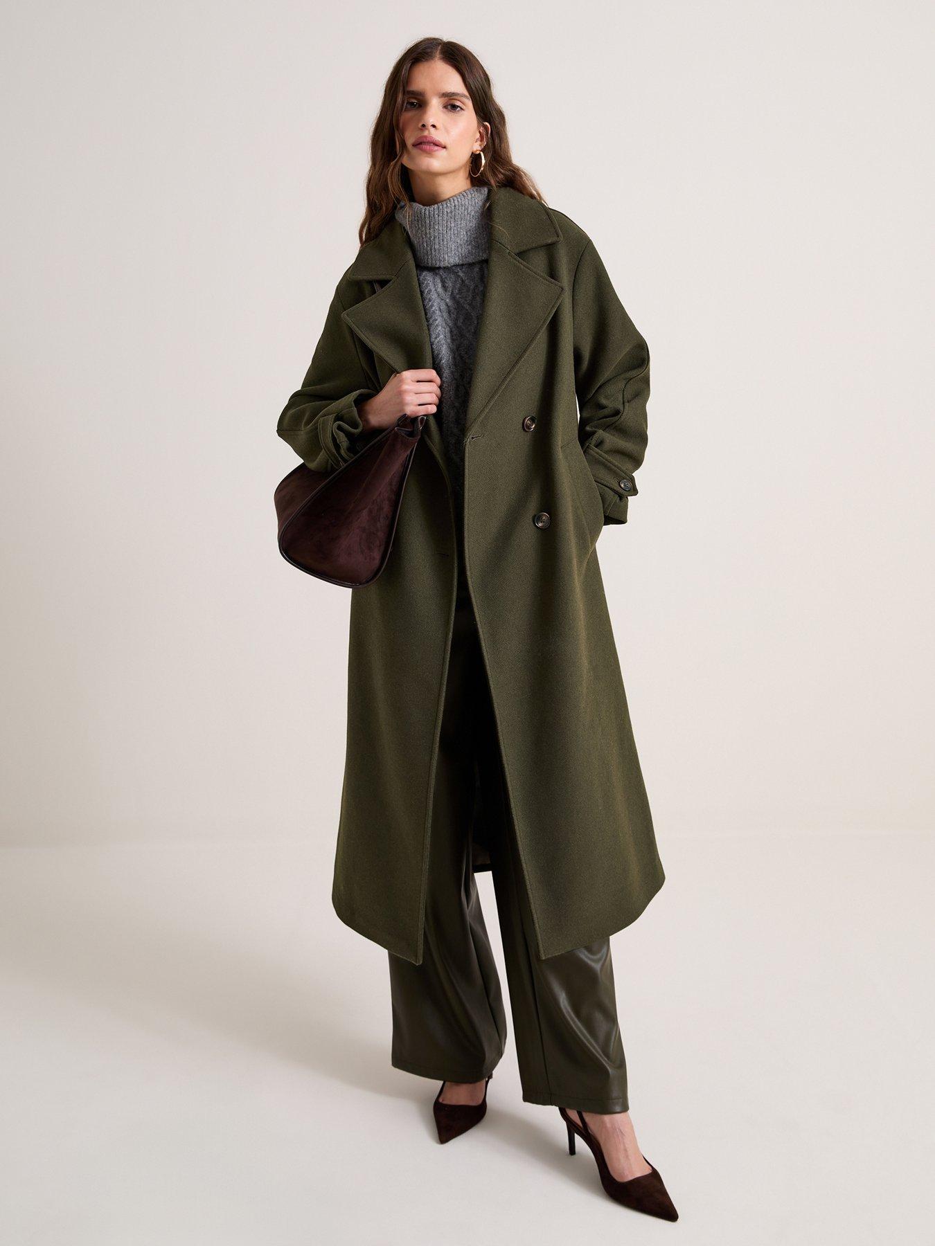 New Look Women's Double Breasted Longline Coat - Green