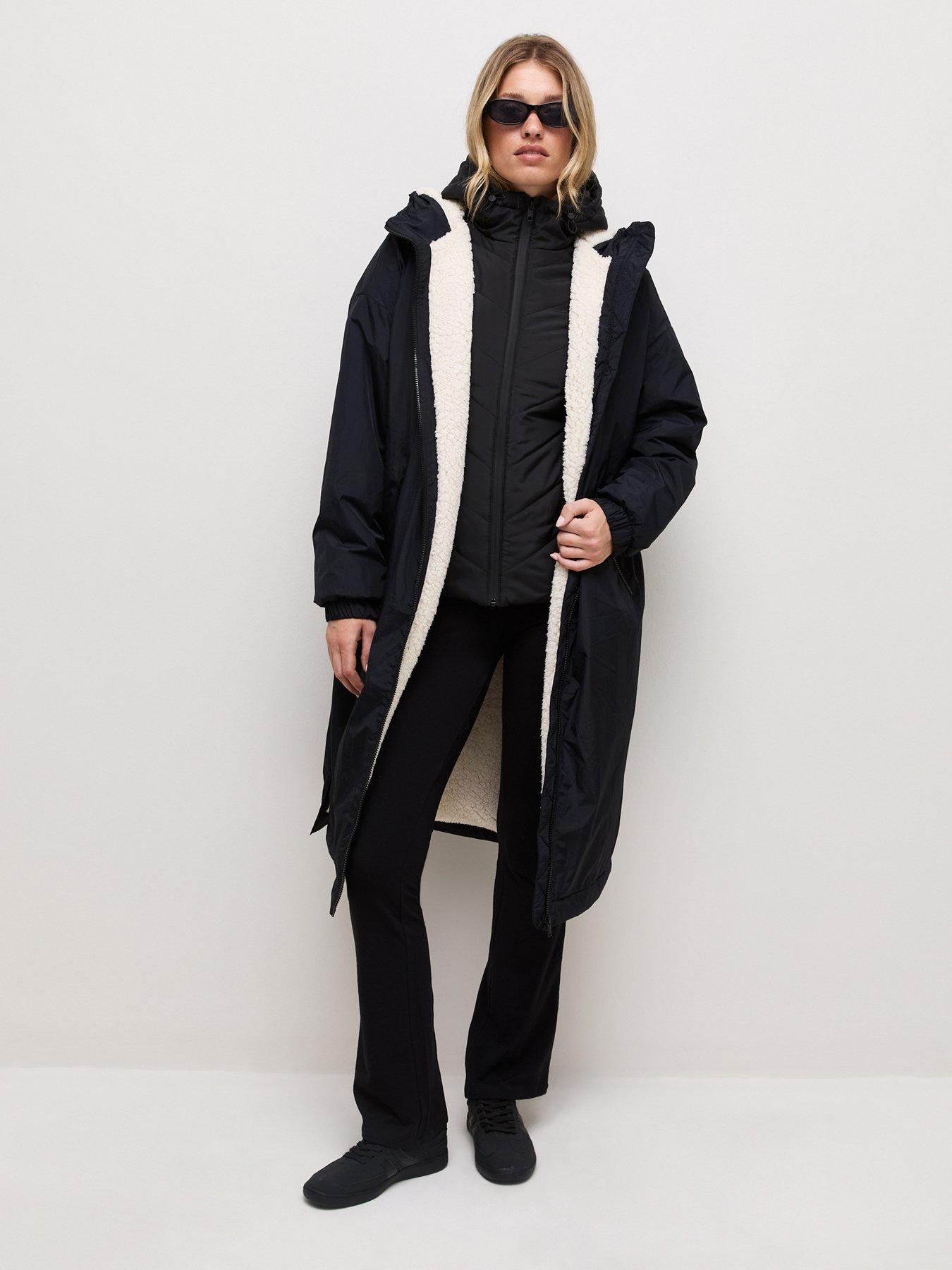 New Look Women's Fleece Lined Longline Hooded Raincoat - Black