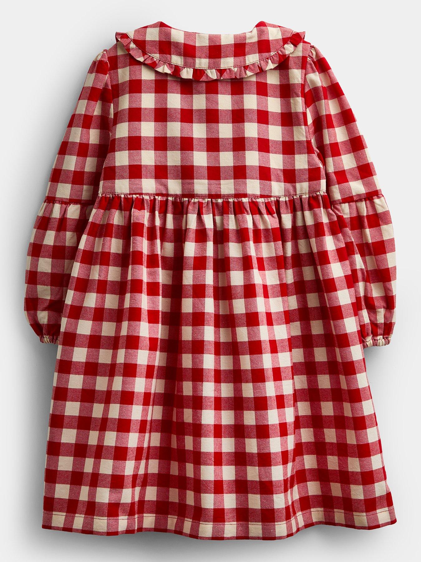 Image 3 of 5 of JoJo Maman Bebe Toddler Girls Embroidered Check Heart Pocket Dress - Red