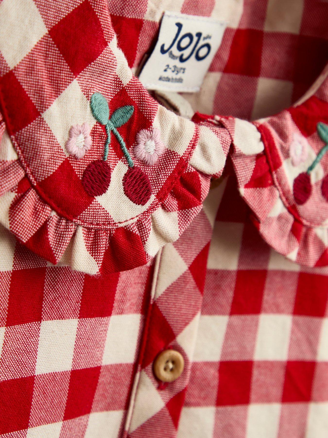 Image 5 of 5 of JoJo Maman Bebe Toddler Girls Embroidered Check Heart Pocket Dress - Red