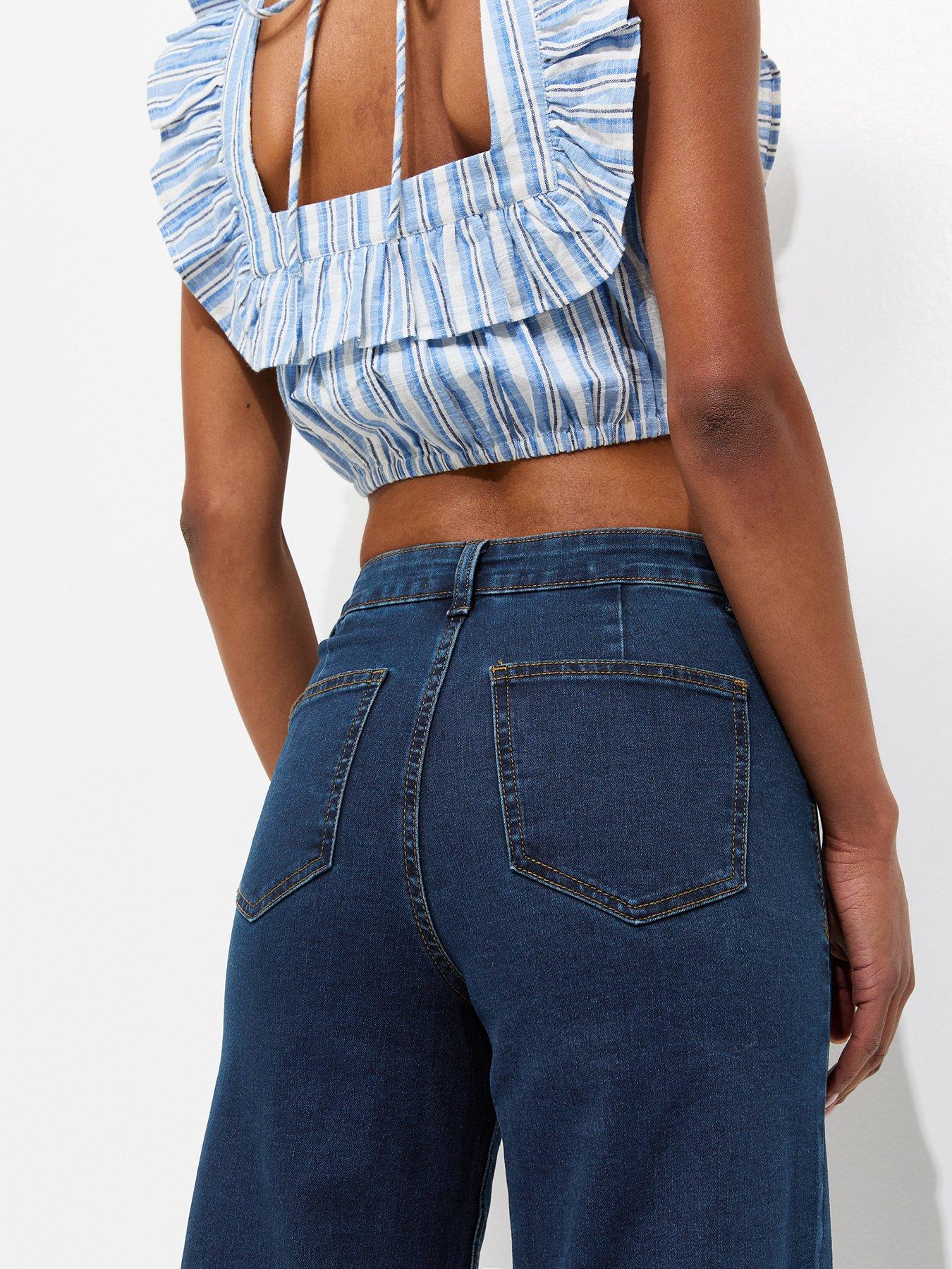 Image 5 of 7 of New Look Womens High Waist Stretch Wide Leg Jeans - Blue