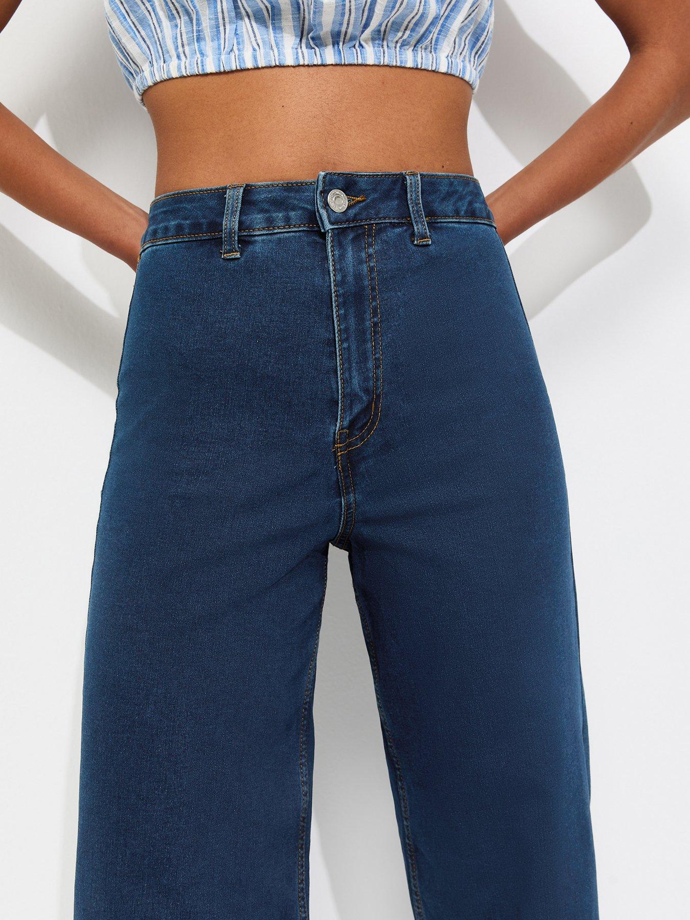 Image 6 of 7 of New Look Womens High Waist Stretch Wide Leg Jeans - Blue